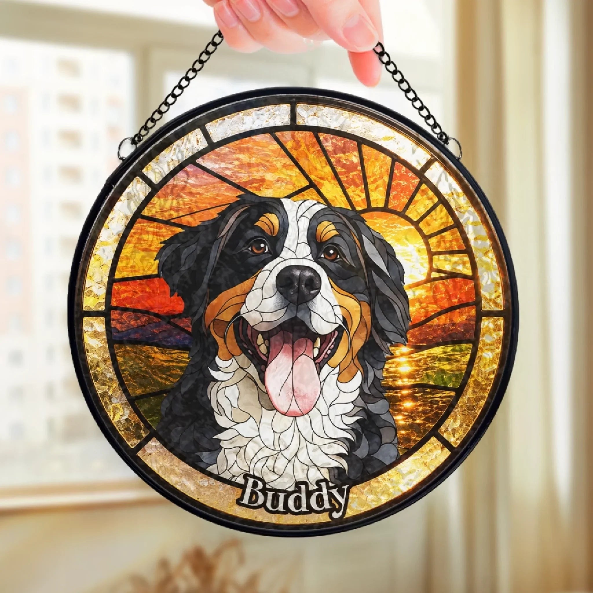 Custom Photo Stained Glass Window Hanging Suncatcher - Personalized Birthday Gifts For Dog Cat Lovers, Dog Dad And Mom, Cat Owners - Forever My Favorite Companion