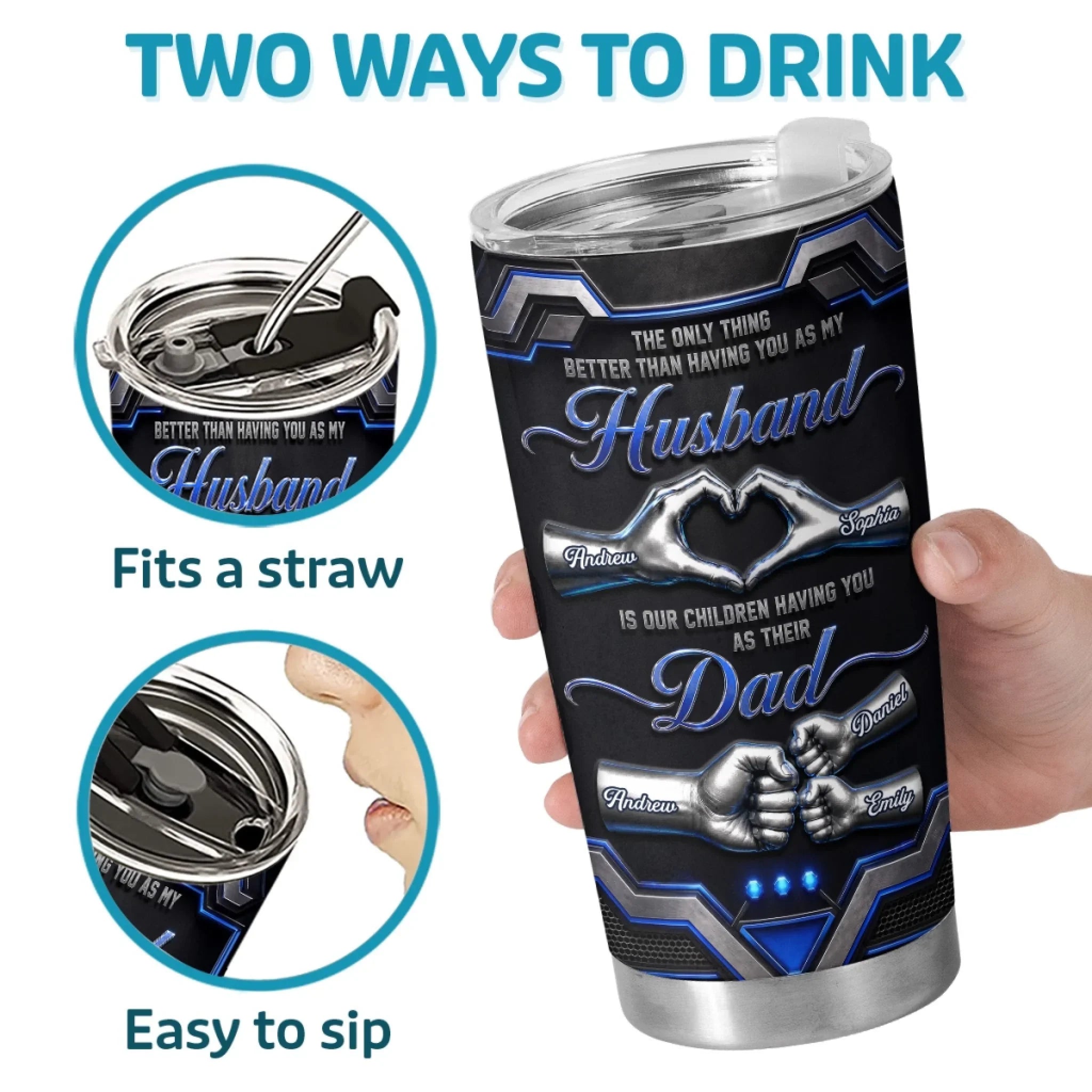 Custom Tumbler - Personalized Birthday Gifts For Dad, Husband - Growing With Love Daily