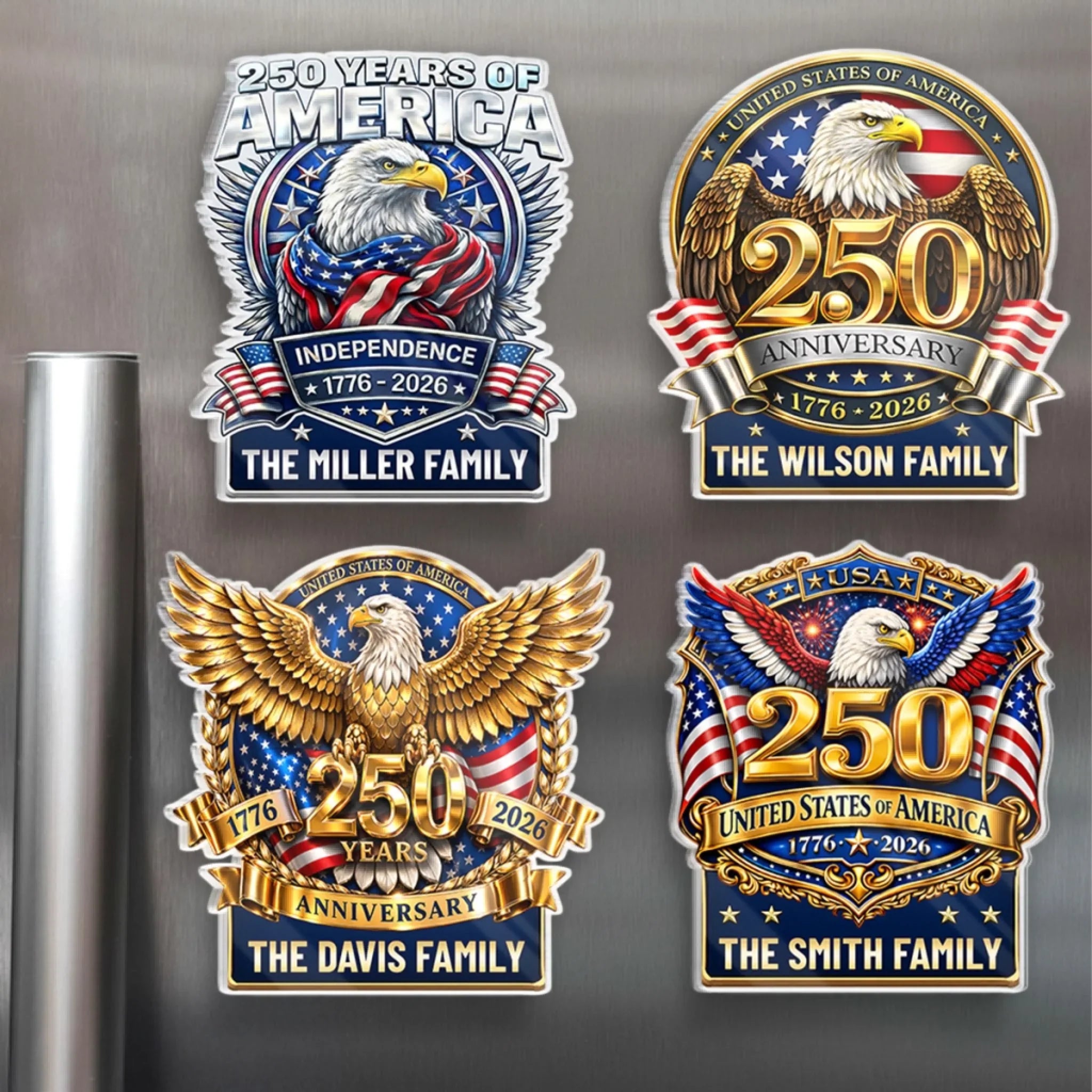 Custom Acrylic Fridge Magnet - Personalized America 250th Anniversary Gifts For Mom, Dad, Brother, Sister, Kids - Land Of The Free