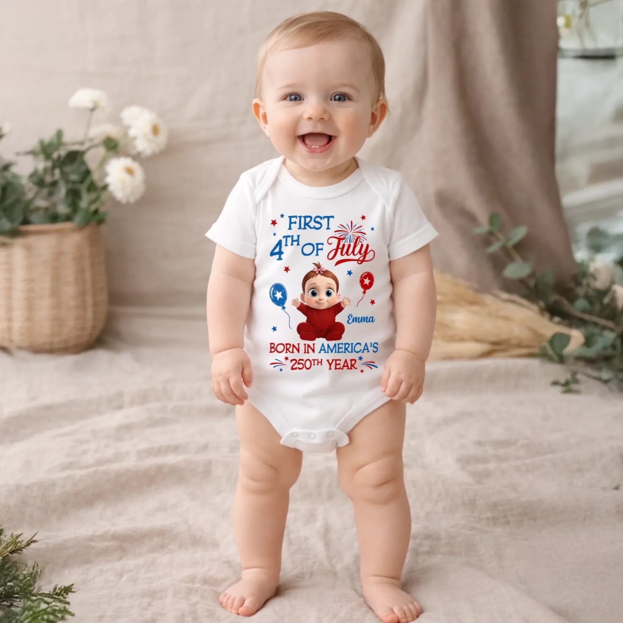Custom Baby Onesie - Personalized Baby Shower, Gender Reveal, America 250th Anniversary Gifts For New Moms, New Dads, New Parents - Little Star Of Freedom