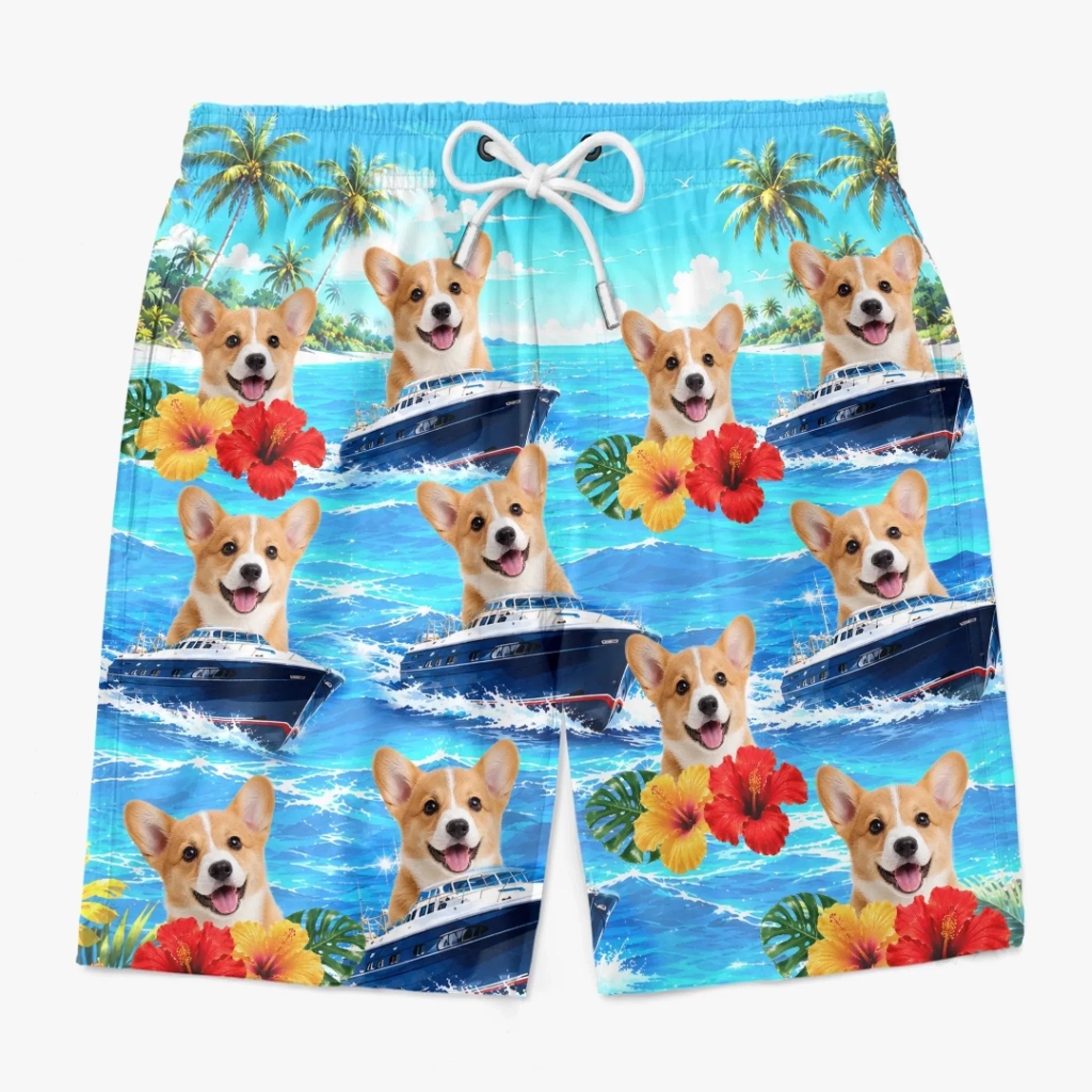 Custom Photo Tropical Hawaiian Aloha Men Beach Shorts - Personalized Summer Vacation And Travel Gifts For Dog Cat Lovers, Dog Dad And Mom, Cat Owners - Summer Paws Summer Smiles