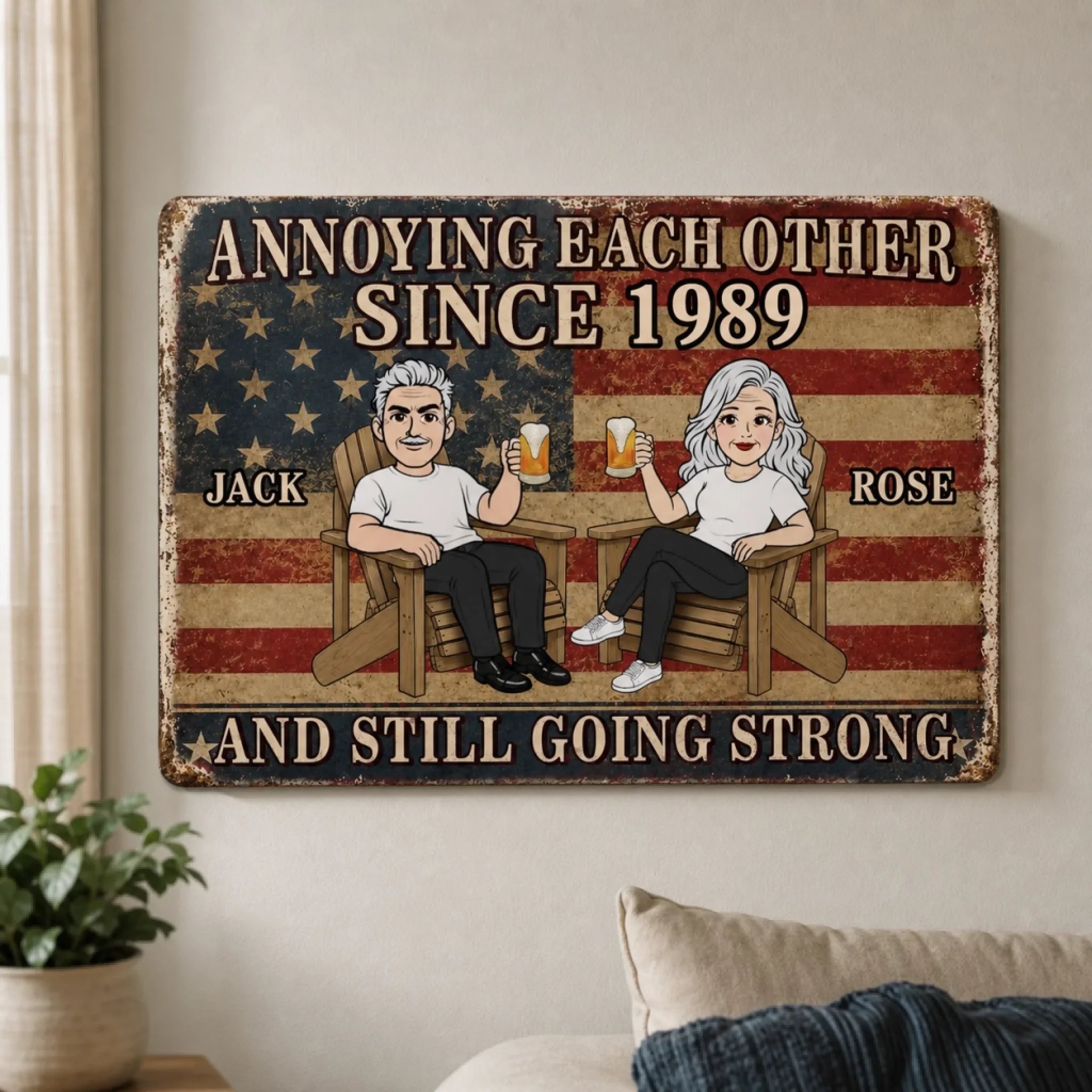 Custom Home Decor Metal Sign - Personalized America 250th Anniversary Wedding Gifts For Husband And Wife, Him And Her - Forever Bound By Love
