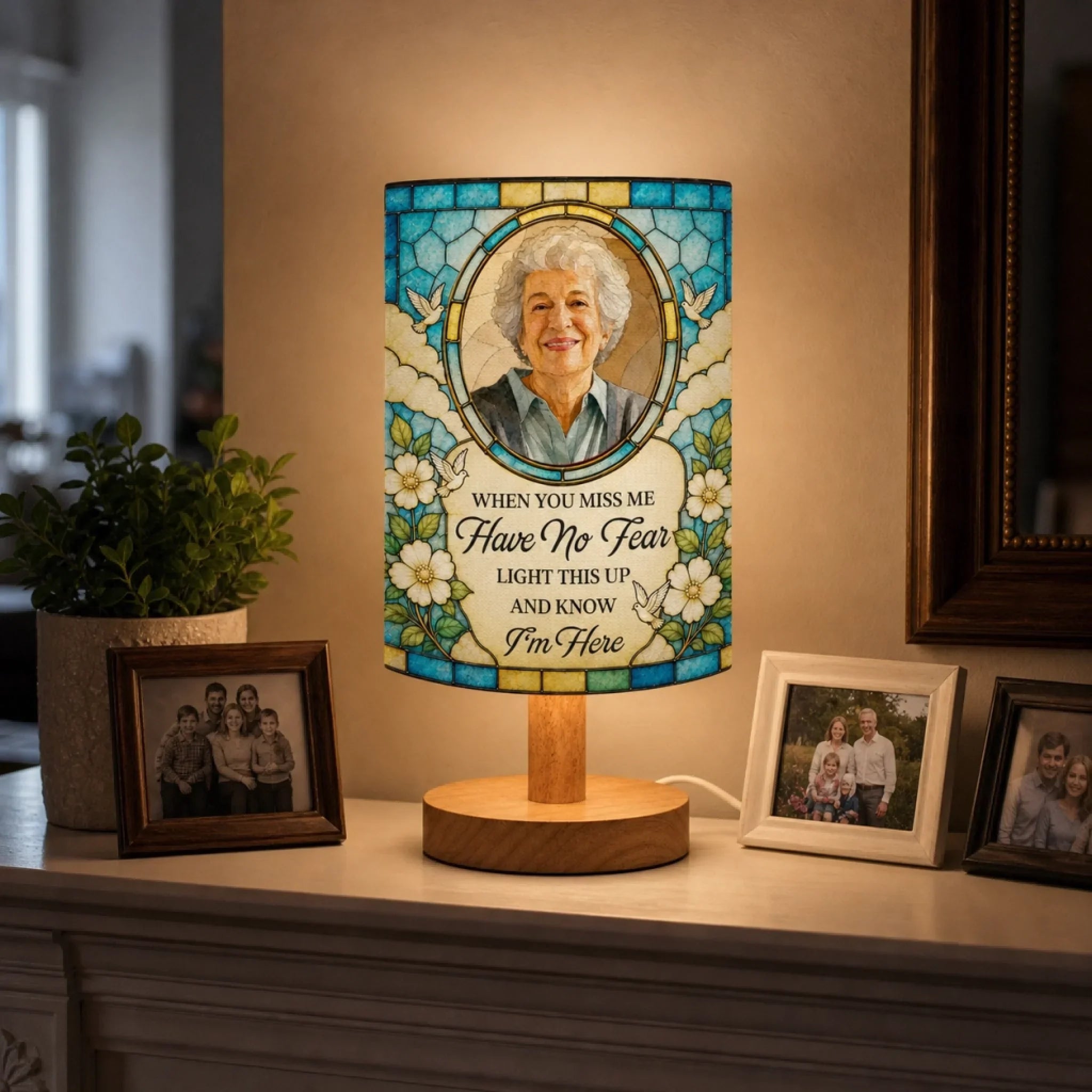 Custom Photo Linen Bedside Table Lamp - Personalized Memorial Sympathy Gifts For Loss Of Mom, Dad - Remembered With Love Always