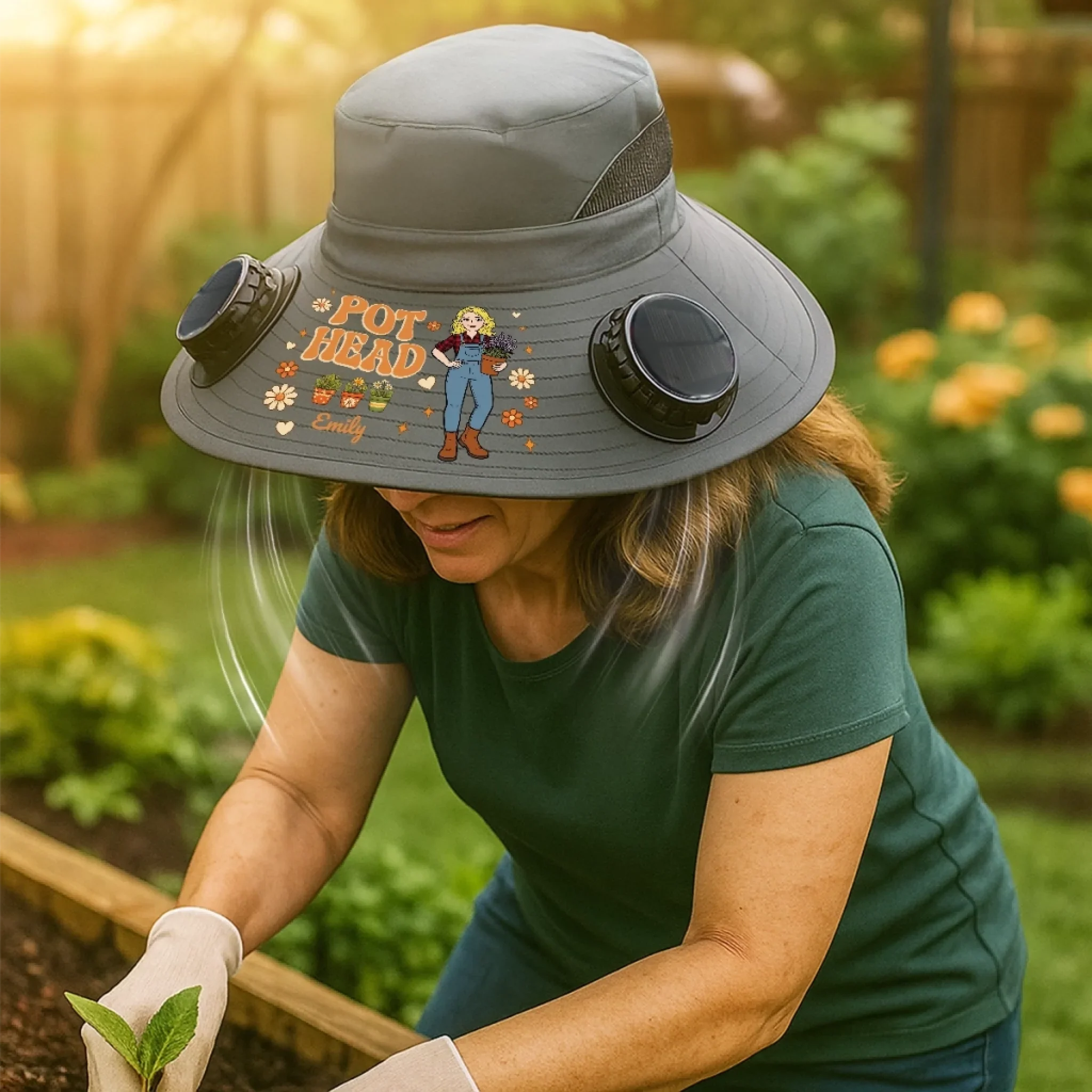 Custom Hat With Fans Solar Power - Personalized Birthday Garden Gifts For Gardeners - Living My Happiest Earthy Dream