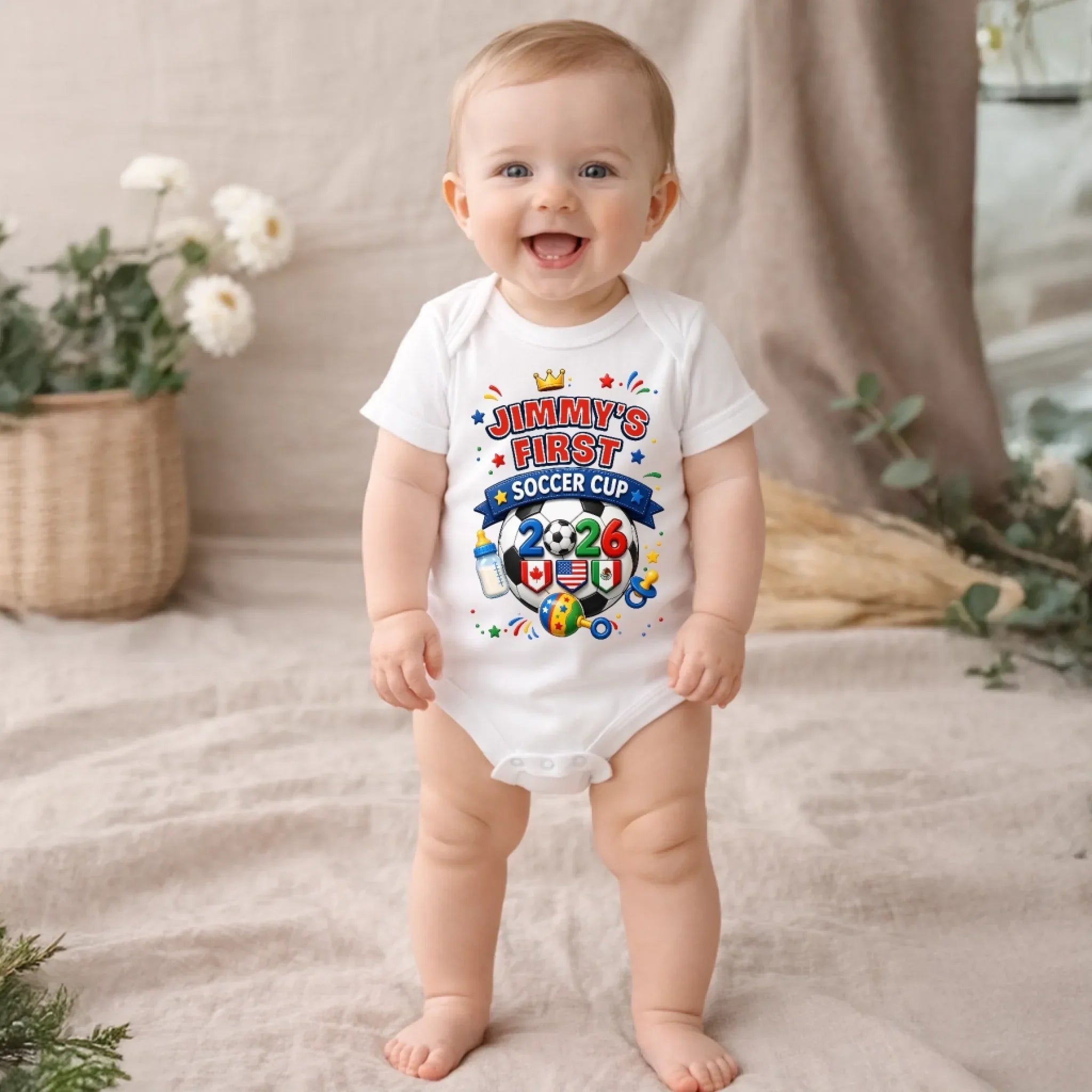 Custom World Football Baby Onesie - Personalized Baby Shower, Gender Reveal Gifts For Football Lovers, New Moms, New Dads - My Very First Gold Cup