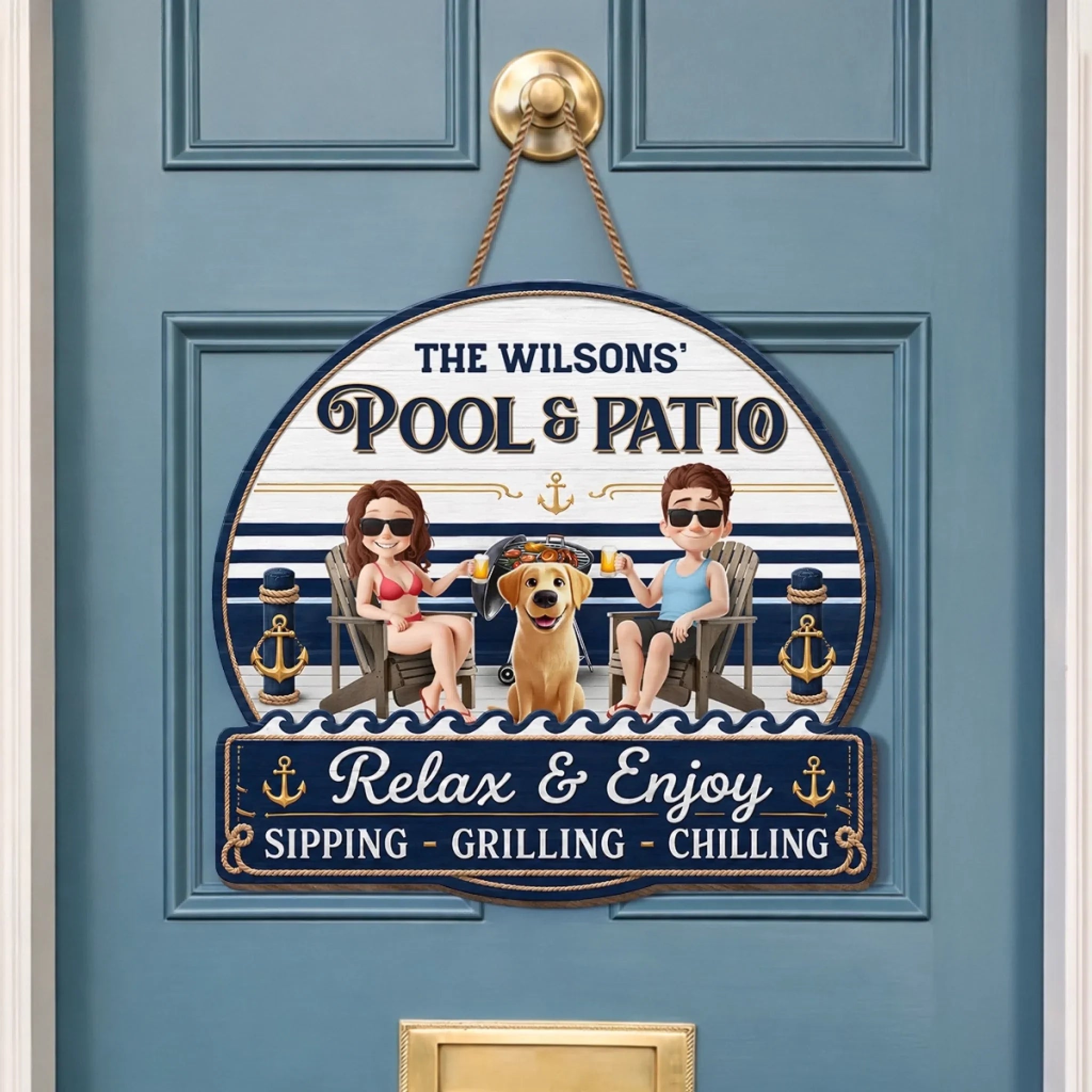Custom Wood Sign - Personalized Summer Vacation And Travel Gifts For Husband And Wife, Dog Dad And Mom - Our Furry Pool Party Crew
