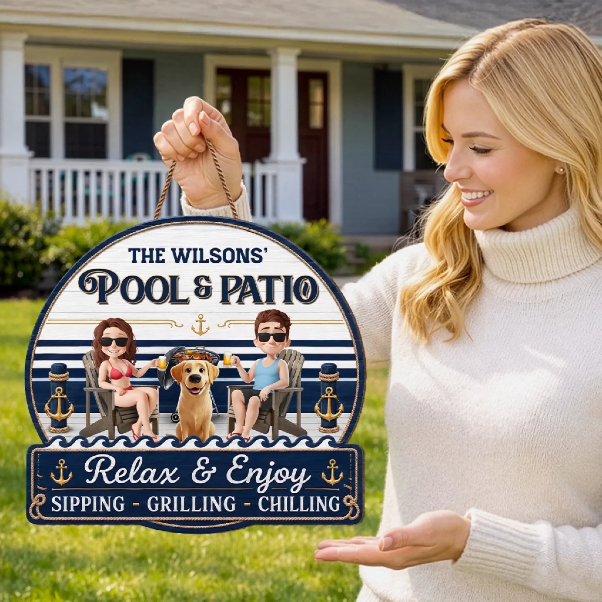 Custom Wood Sign - Personalized Summer Vacation And Travel Gifts For Husband And Wife, Dog Dad And Mom - Our Furry Pool Party Crew