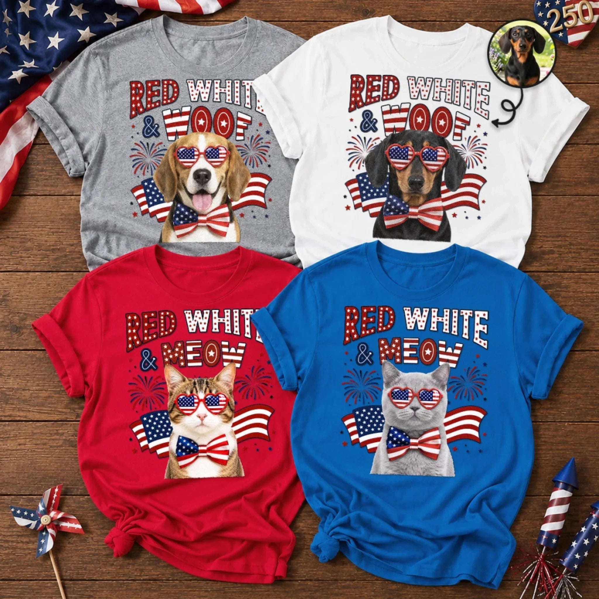 Custom Photo T-shirt, Hoodie - Personalized America 250th Anniversary Gifts For Dog Cat Lovers, Dog Dad And Mom, Cat Owners - Paws And Freedom