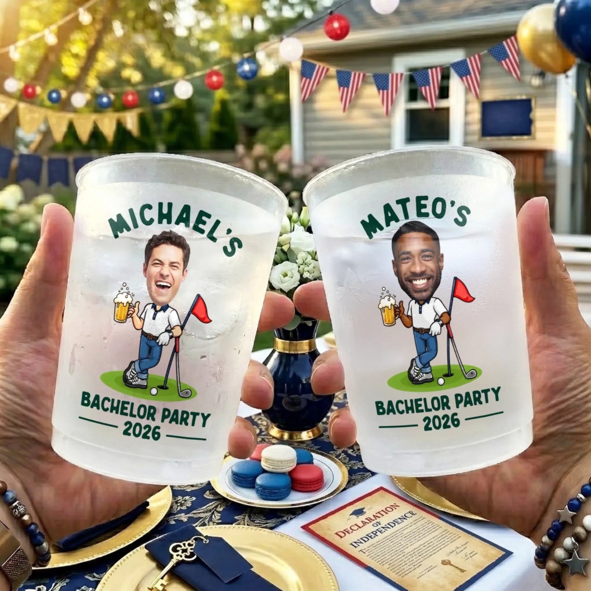 Custom Photo Bachelor Golf Party Cups - Personalized Birthday Gifts For Golf Lovers, Sports Fans, Sports Lovers - Golf More Stress Less