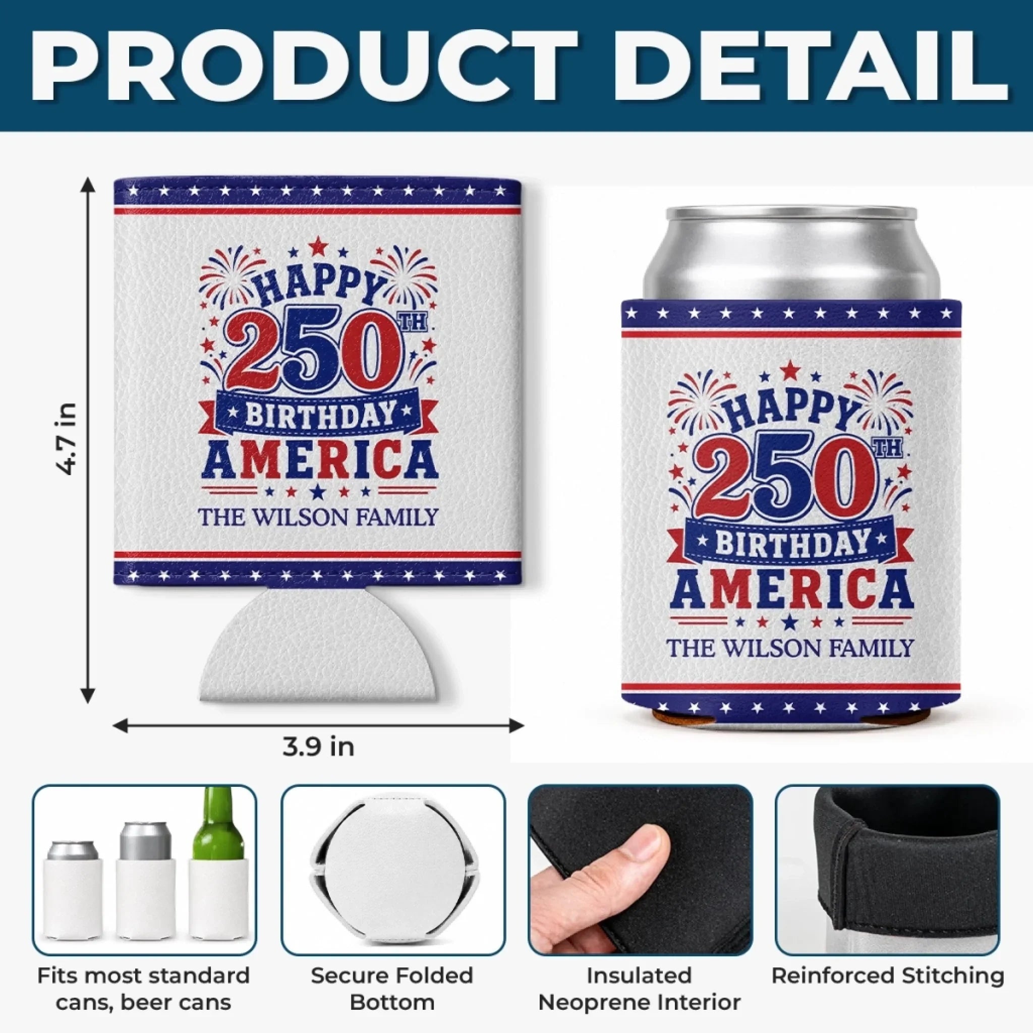 Custom Leather Can Cooler - Personalized America 250th Anniversary Gifts For Mom, Dad, Brother, Sister, Kids - Freedom Lives Here