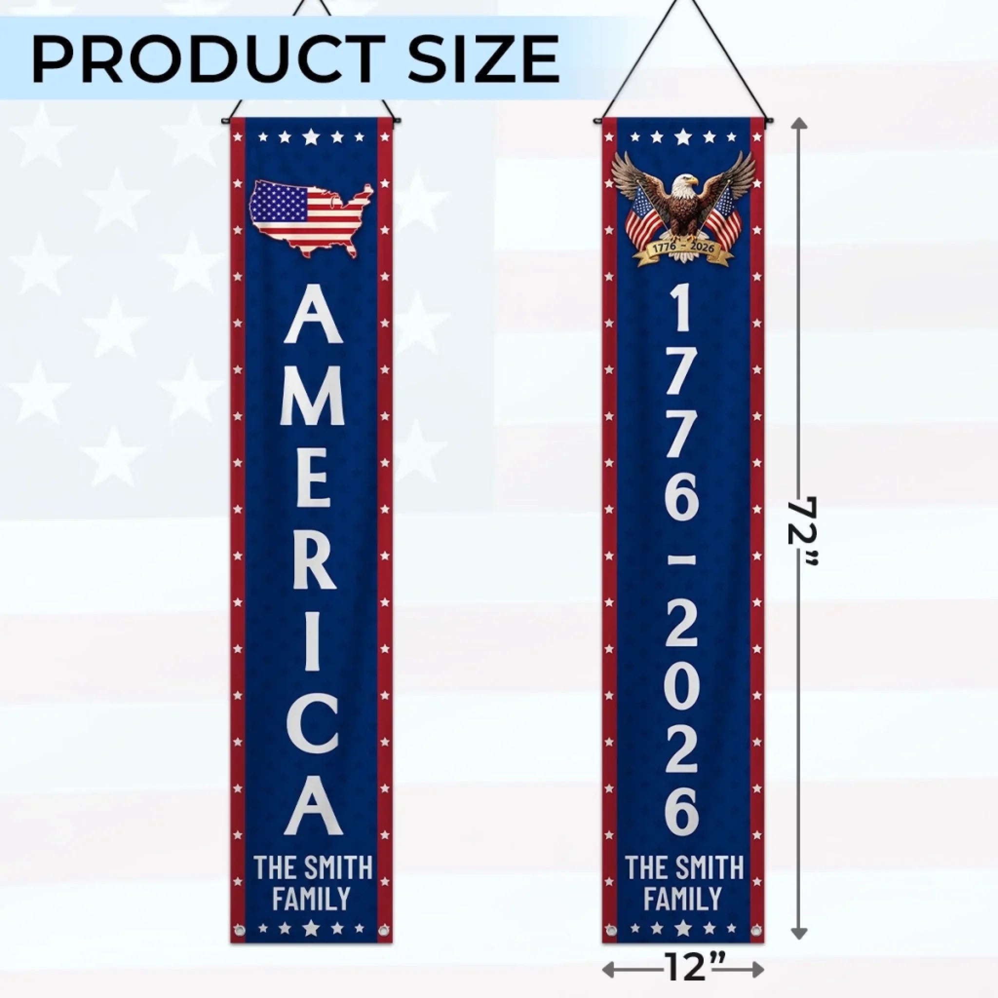 Custom Porch Banner Set - Personalized America 250th Anniversary Gifts For Mom, Dad, Brother, Sister, Kids - Freedom Never Fades