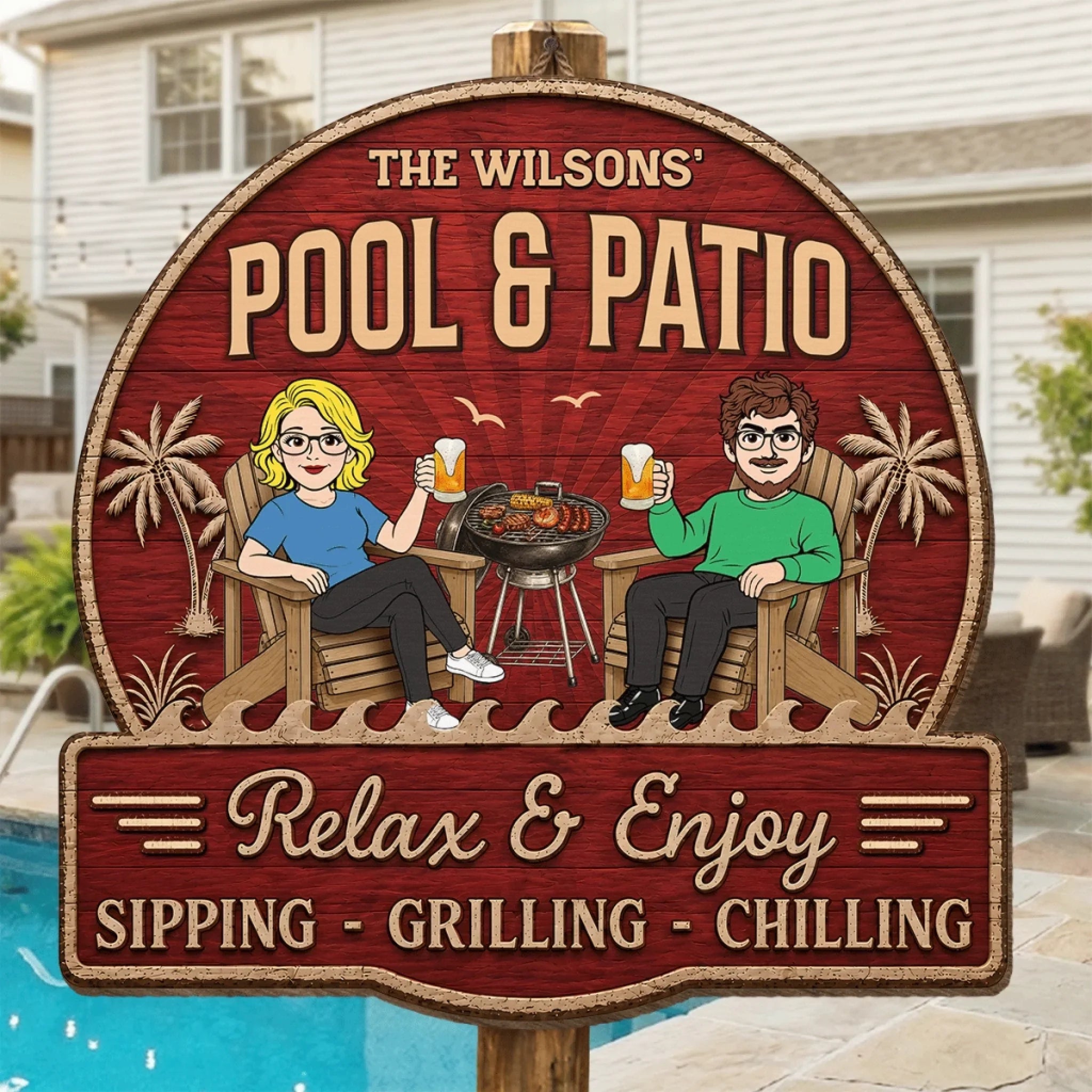 Custom Wood Sign - Personalized Summer Vacation And Travel Gifts For Husband And Wife, Him And Her - Just you, Me And Paradise