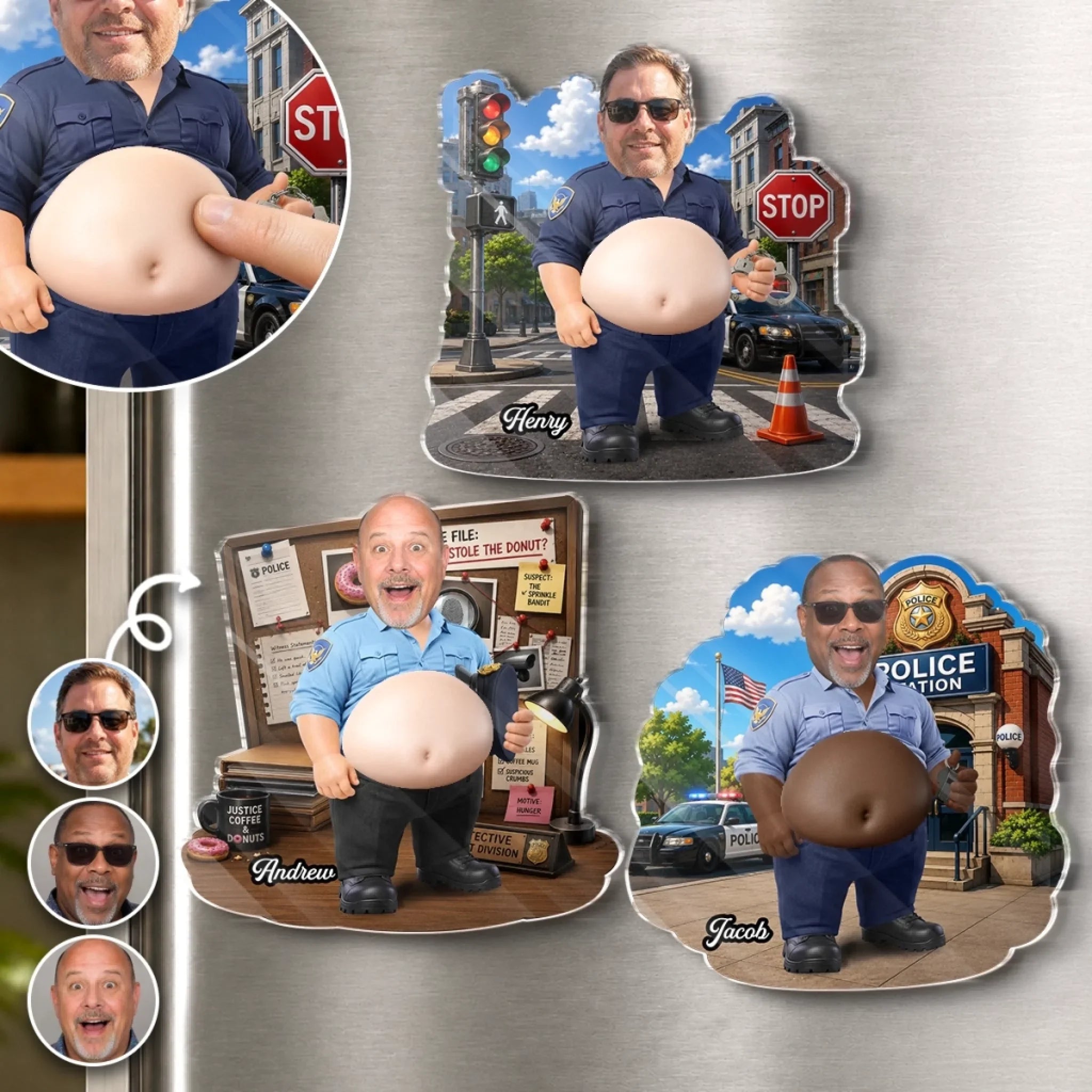 Custom Photo Dad Bod Belly Squishy Acrylic Fridge Magnet – Personalized Birthday Gift For Police Officer, Coworker – Compassion Is My Superpower