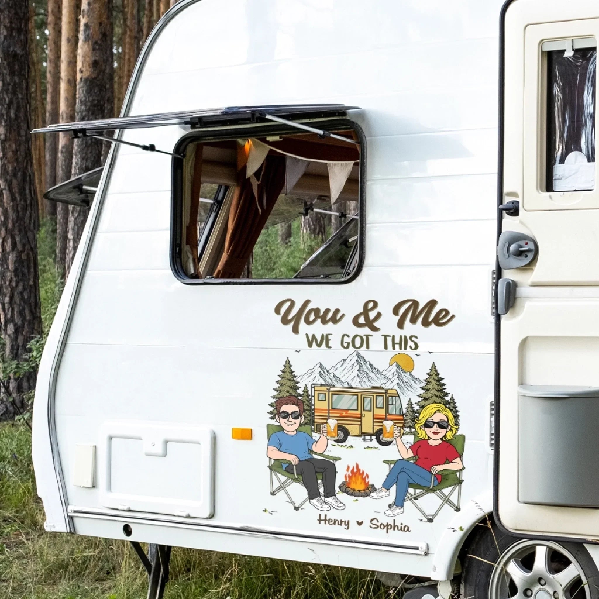 Custom RV Decal - Personalized Anniversary Wedding Camping Gifts For Campers, Husband And Wife, Him And Her - Campfire Love