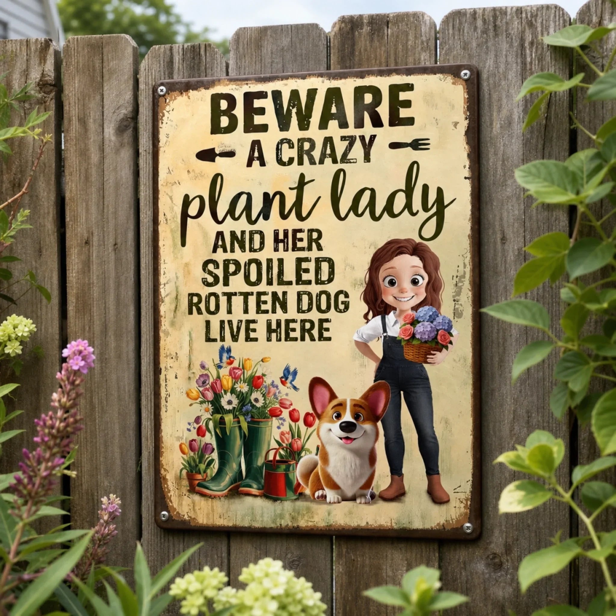 Custom Home Decor Metal Sign - Personalized Garden Gifts For Gardeners, Dog Lovers, Dog Mom - Home Of Plant Lovers