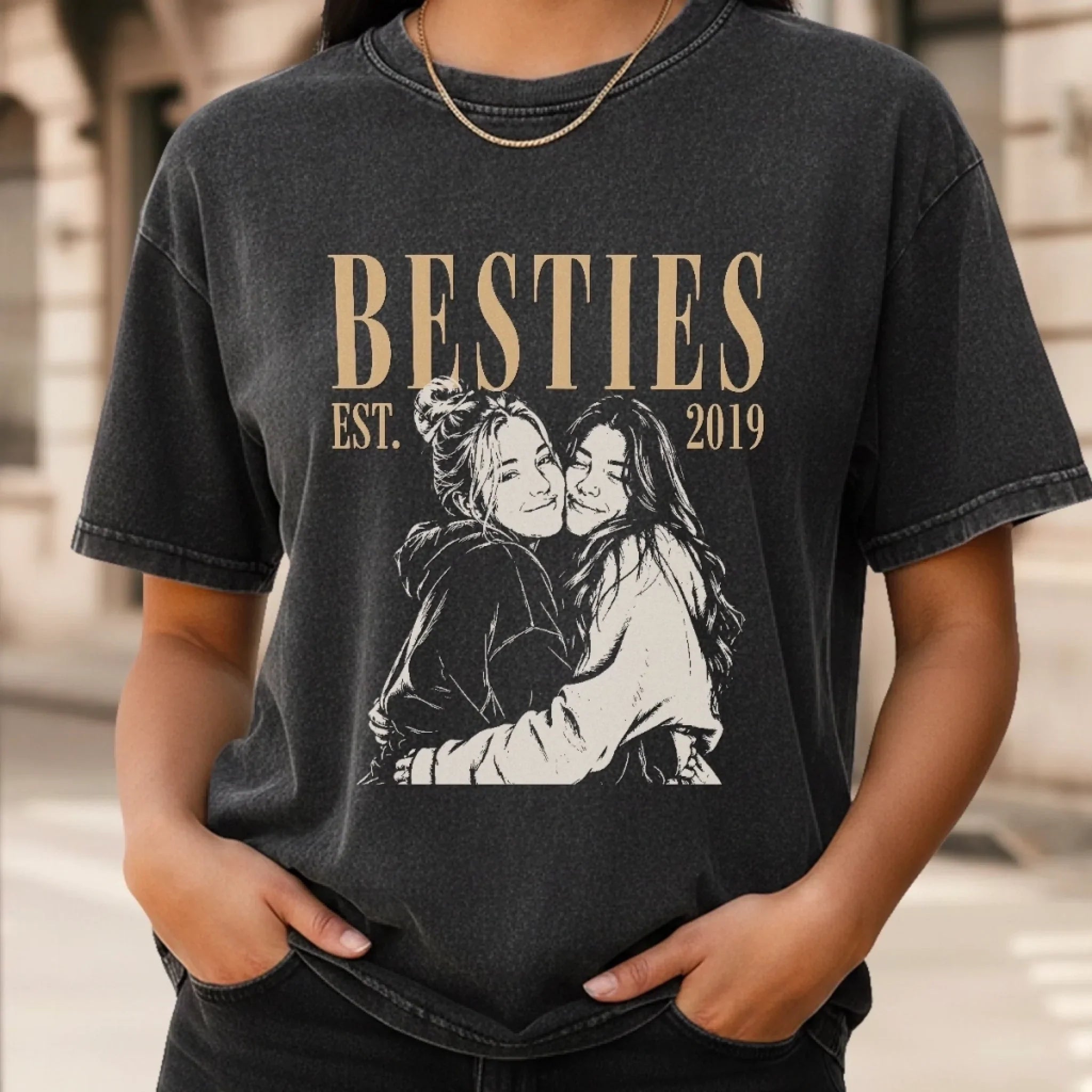 Custom Photo Washed Cotton T-shirt - Personalized Best Friend Birthday Gifts For Women, Besties, Sisters, BFF - Still Rocking Together After All These Years