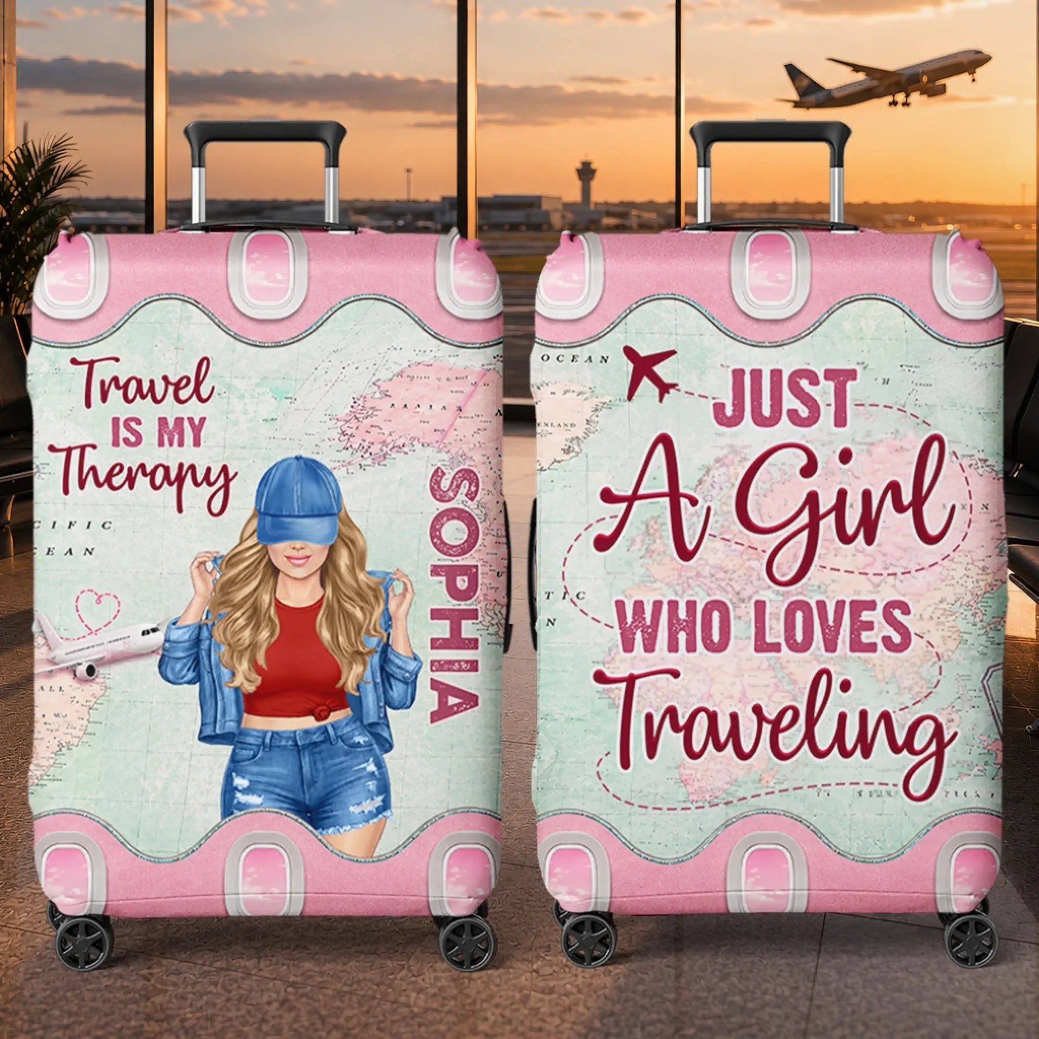 Custom Luggage Cover - Personalized Summer Vacation And Travel Gifts For Women, Besties, Sisters, BFF - Wander More Worry Less