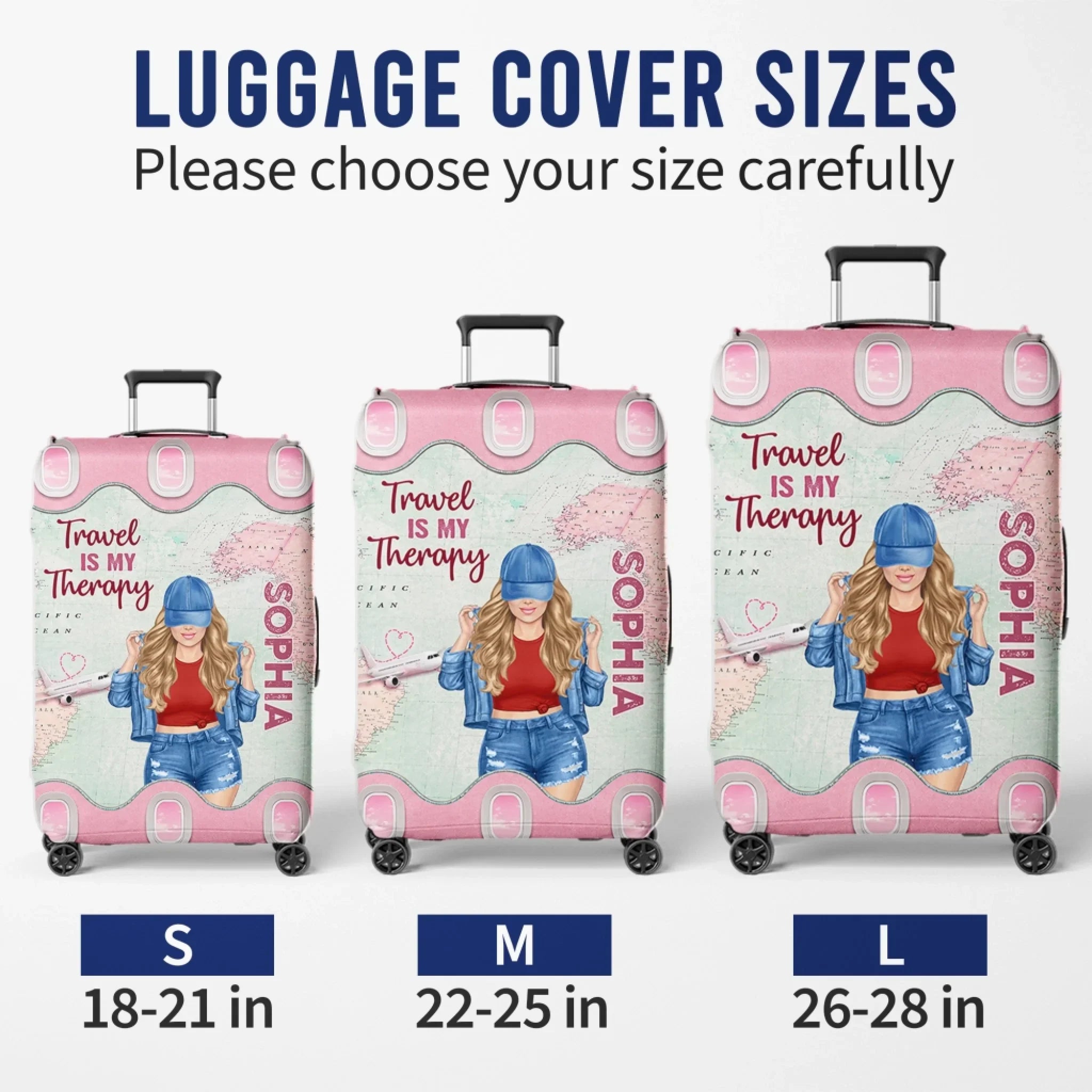 Custom Luggage Cover - Personalized Summer Vacation And Travel Gifts For Women, Besties, Sisters, BFF - Wander More Worry Less
