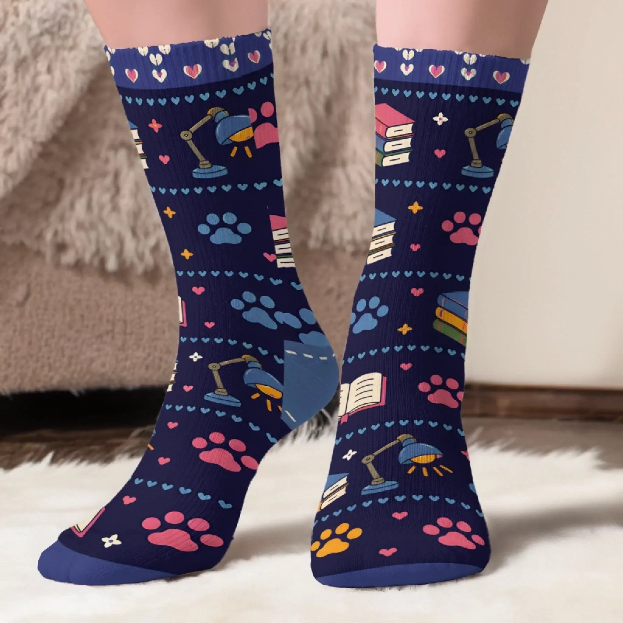 Custom Crew Socks - Personalized Bookish Gifts For Book Lovers, Bookworms, Readers, Dog Lovers, Dog Mom - Read More, Worry Less