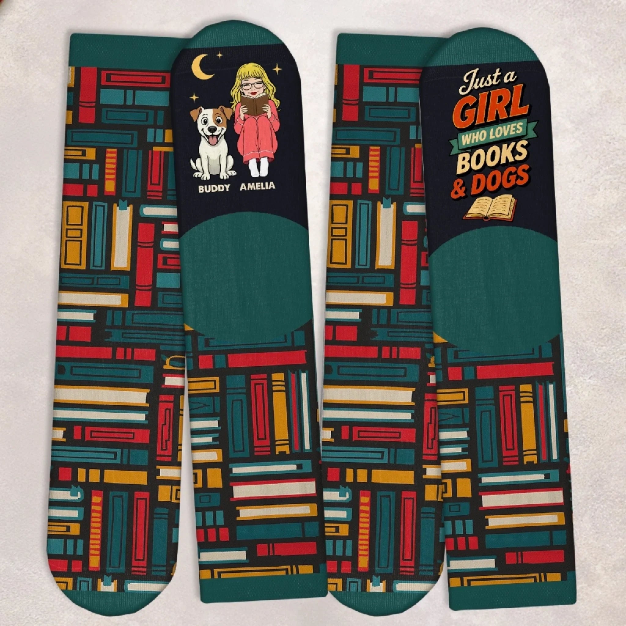 Custom Crew Socks - Personalized Bookish Gifts For Book Lovers, Bookworms, Readers, Dog Lovers, Dog Mom - Lost In A Good Book