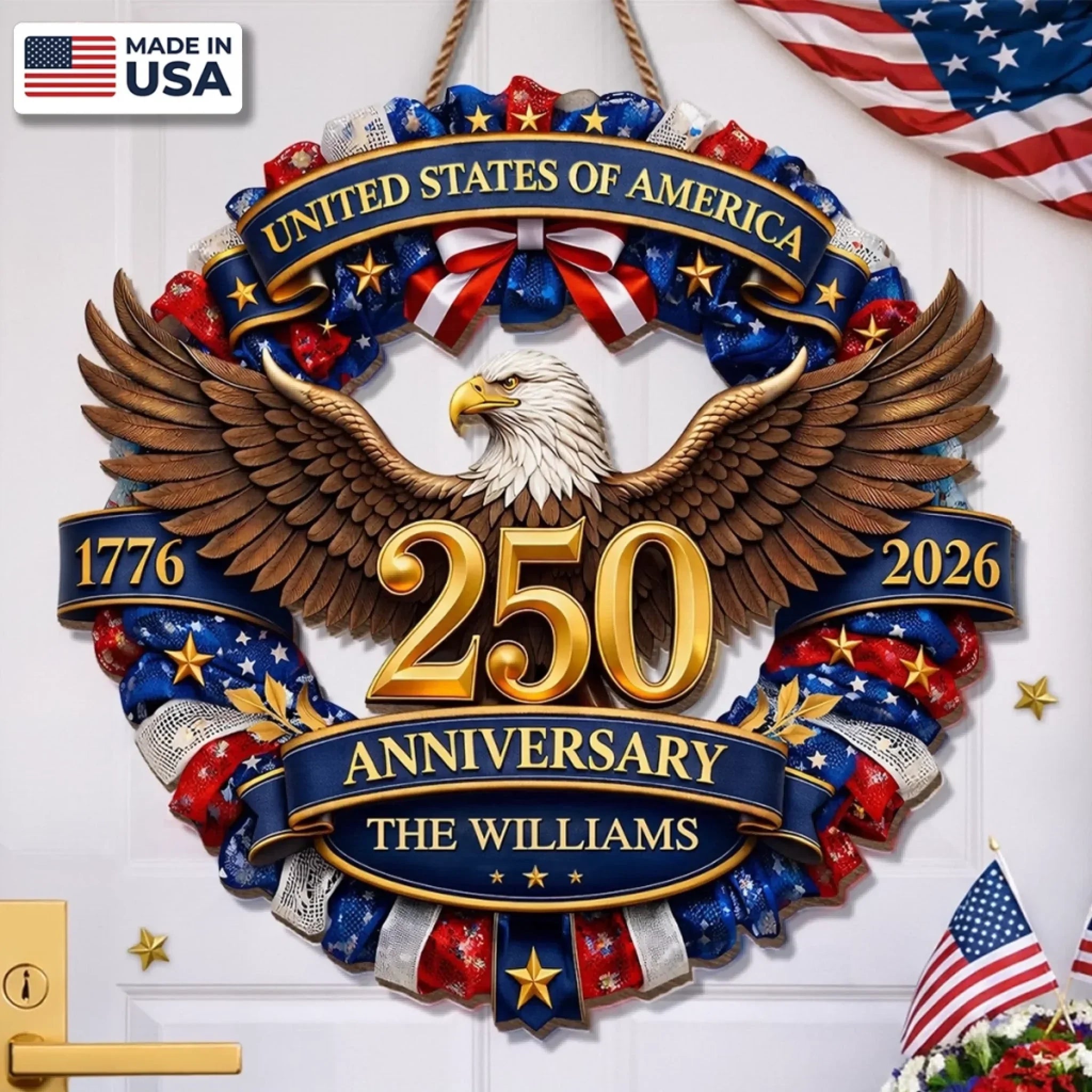 Custom Wood Sign - Personalized America 250th Anniversary Gifts For Mom, Dad, Brother, Sister, Kids - Strength That Stands The Test Of Time