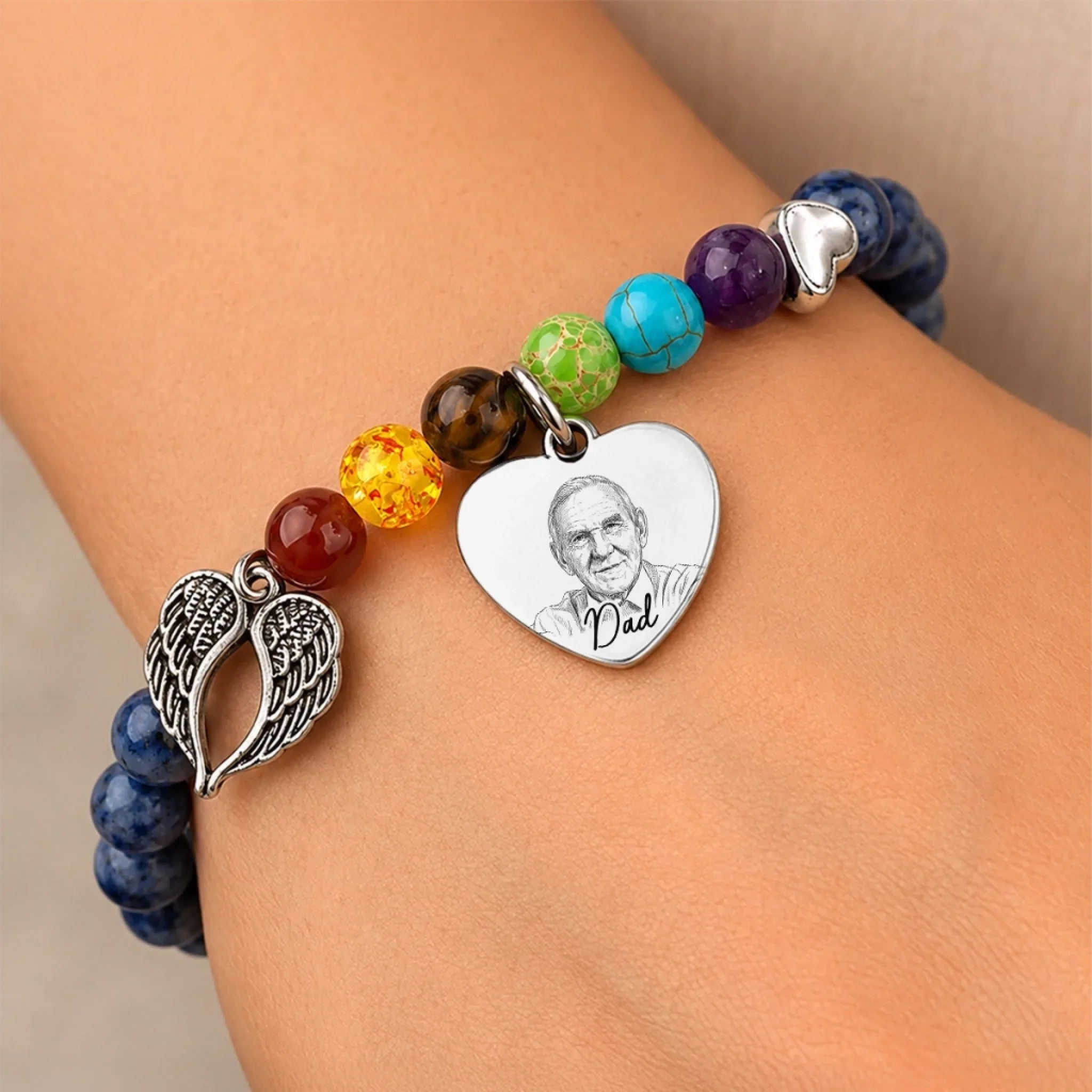 Custom Photo Rainbow Bridge Bracelet - Personalized Memorial Sympathy Gifts For Loss Of Mom, Dad - Loved Remembered Missed