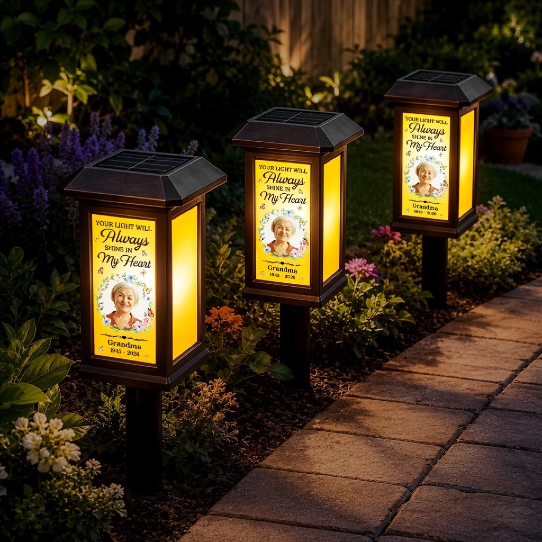 Custom Photo Solar Garden Light - Personalized Memorial Sympathy Gifts For Loss Of Mom, Dad - Always Loved Never Forgotten