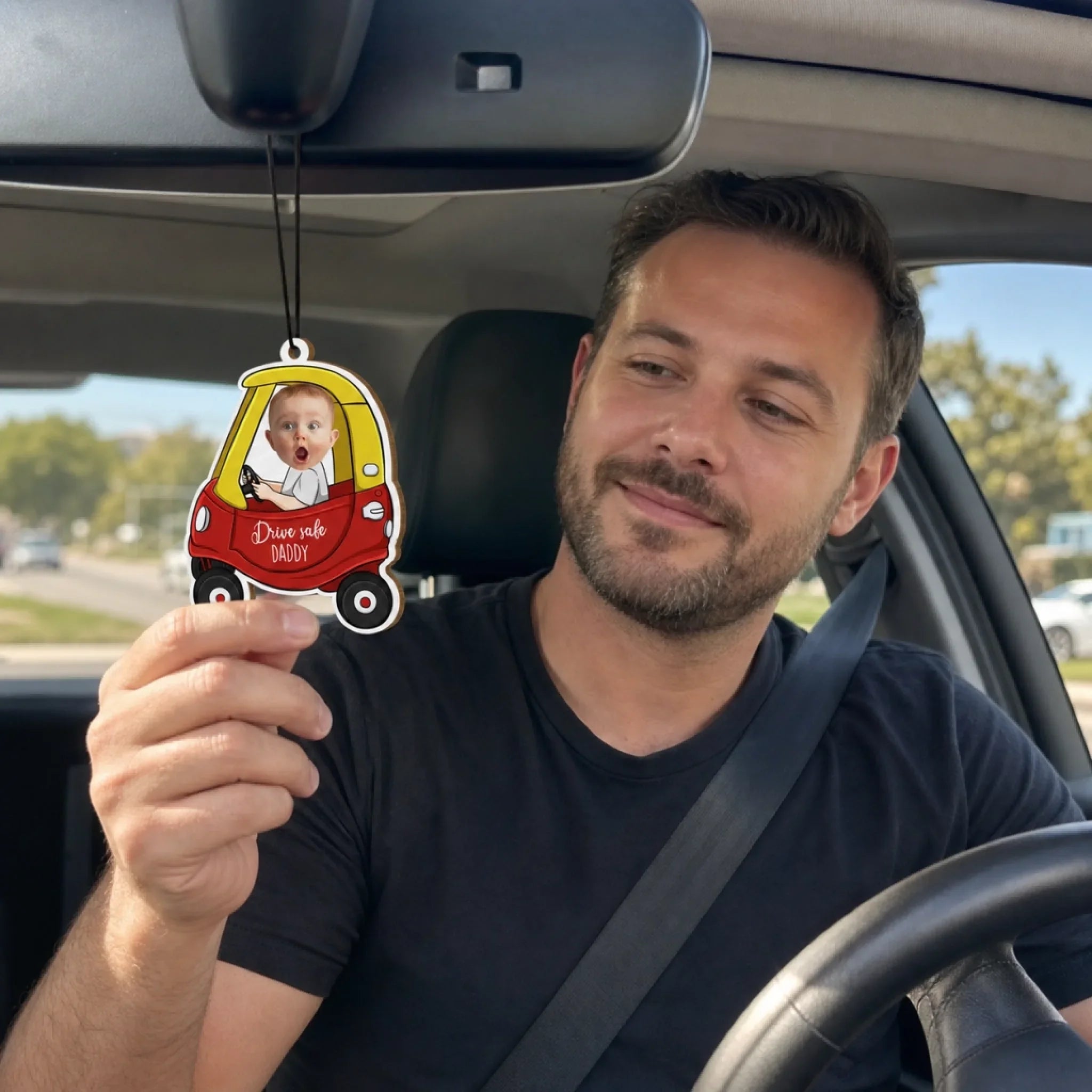 Custom Photo Get Home Safe, We Love You - Family Personalized Custom Car Air Freshener - Gift For Dad, Grandpa