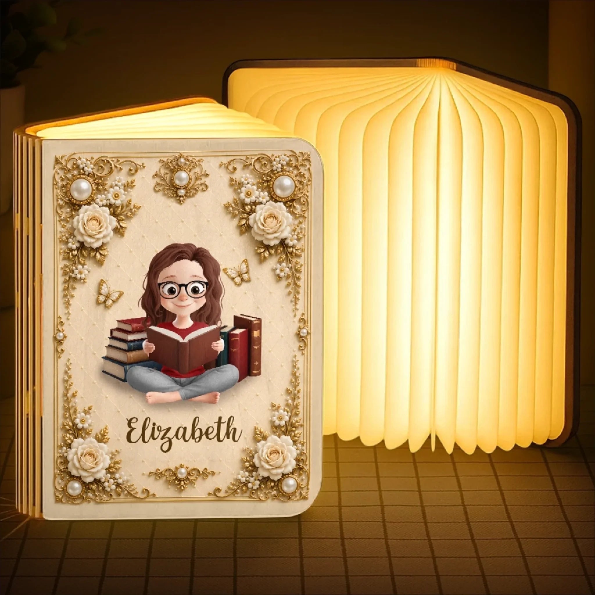 Custom Foldable LED Magic Book Lamp - Personalized Bookish Gifts For Book Lovers, Bookworms, Readers - Born To Read