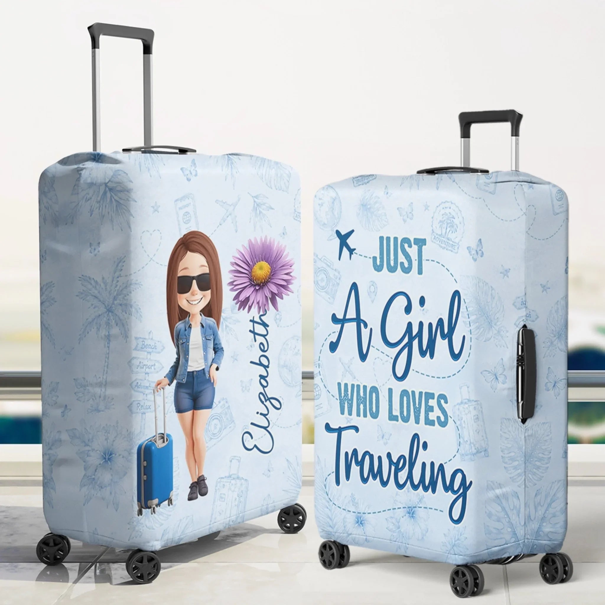 Custom Luggage Cover - Personalized Summer Vacation And Travel Gifts For Women, Besties, Sisters, BFF - Wander Far Live Fully