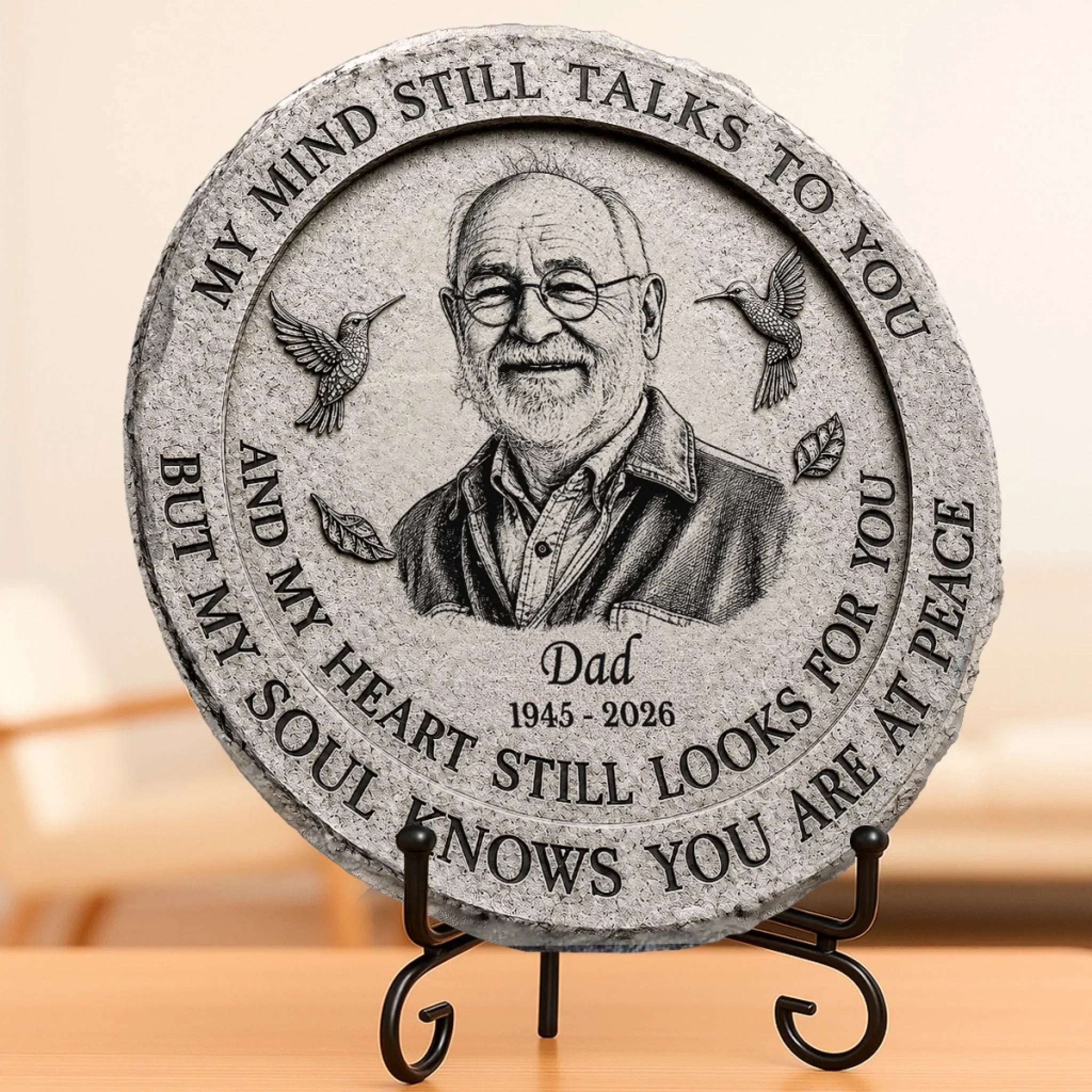 Custom Photo Round Shaped Stone With Stand - Personalized Memorial Sympathy Gifts For Loss Of Mom, Dad - Treasured Memories Last Forever