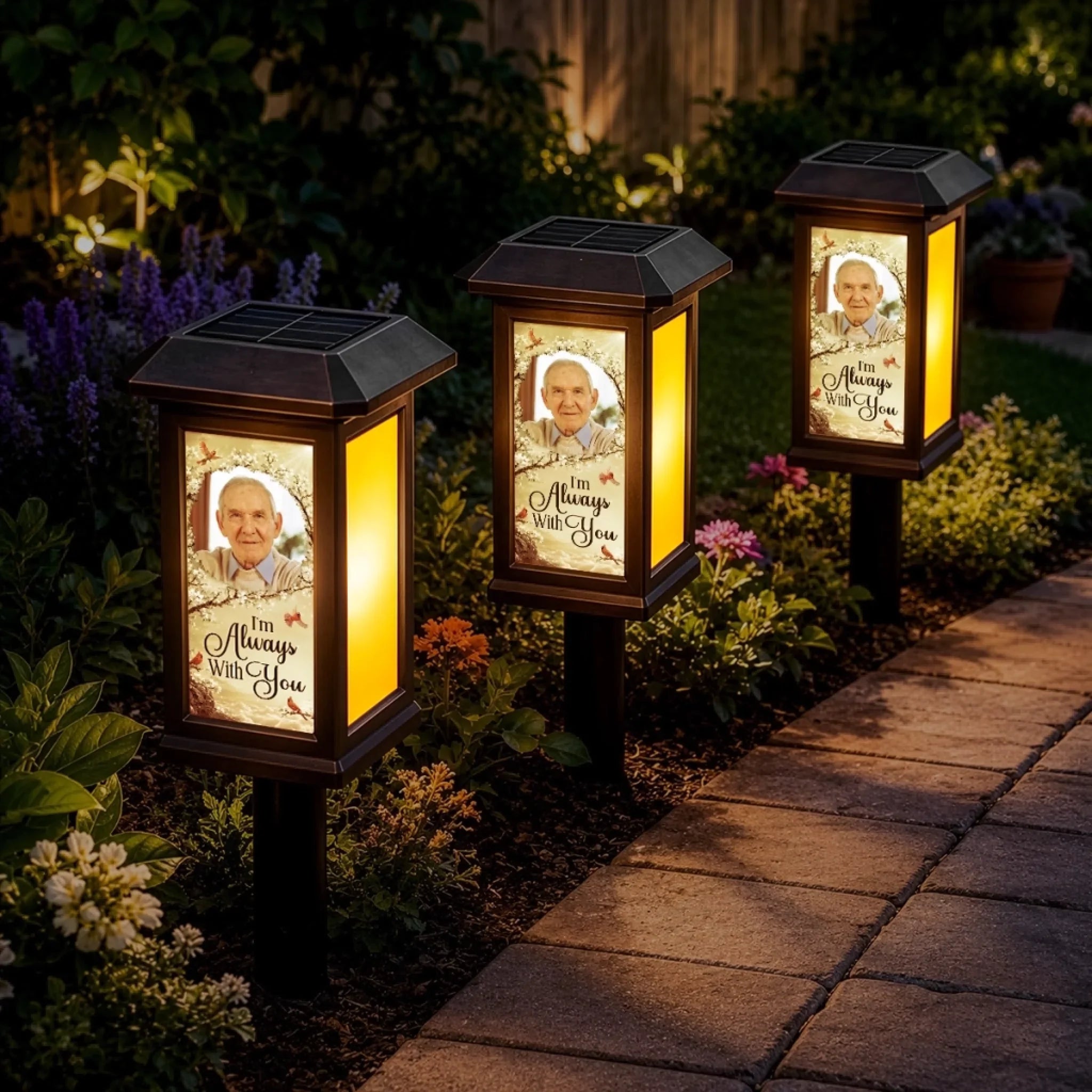 Custom Photo Solar Garden Light - Personalized Memorial Sympathy Gifts For Loss Of Mom, Dad - Gone From Sight Not From Heart