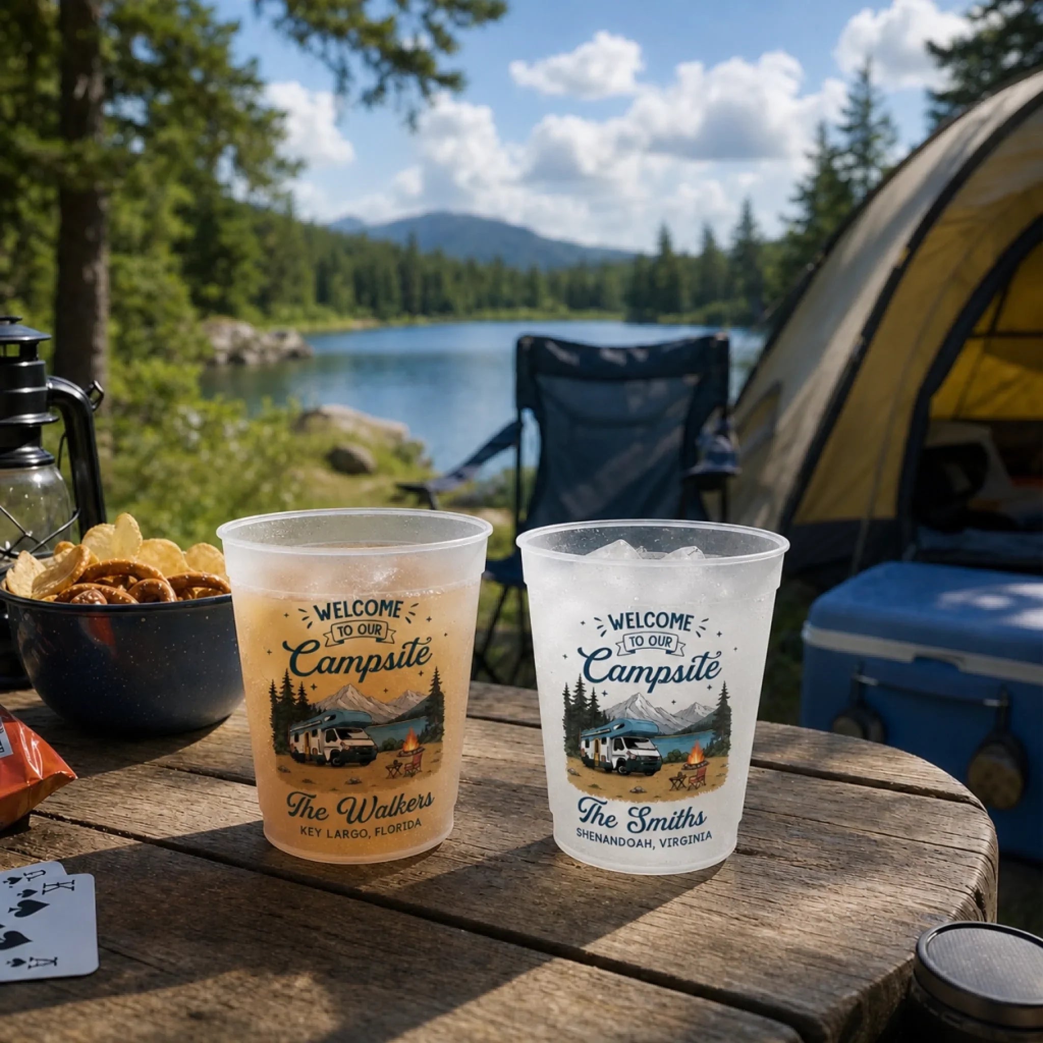 Custom Party Cups - Personalized Birthday Camping Gifts For Campers - Happy Camper For Life