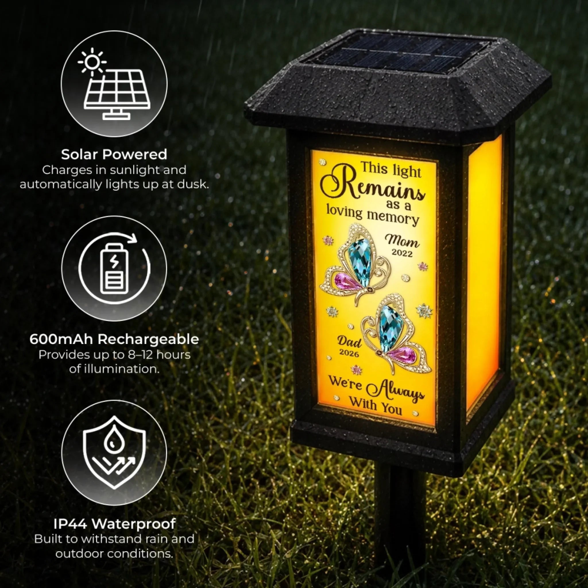 Custom Solar Garden Light - Personalized Memorial Sympathy Gifts For Loss Of Mom, Dad - Forever Remembered Forever Loved