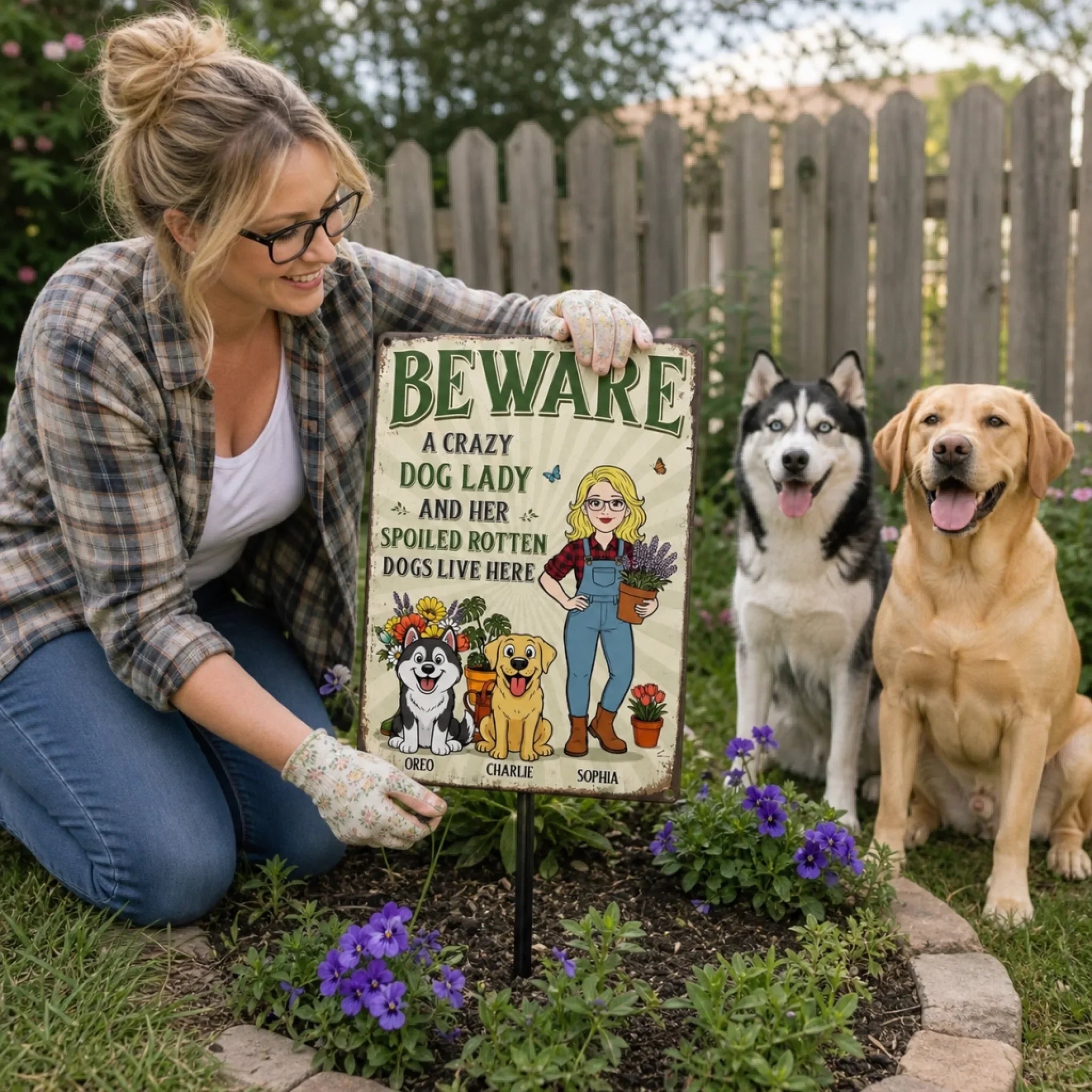 Custom Home Decor Metal Sign - Personalized  Birthday Garden Gifts For Gardeners, Dog Lovers, Dog Dad And Mom - The Crazy Dog Lady Lives Here