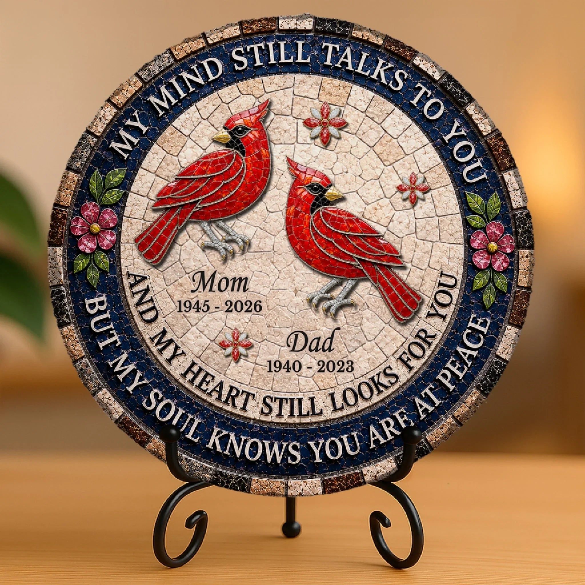 Custom Round Shaped Stone With Stand - Personalized Memorial Sympathy Gifts For Loss Of Mom, Dad - Forever In Loving Memory