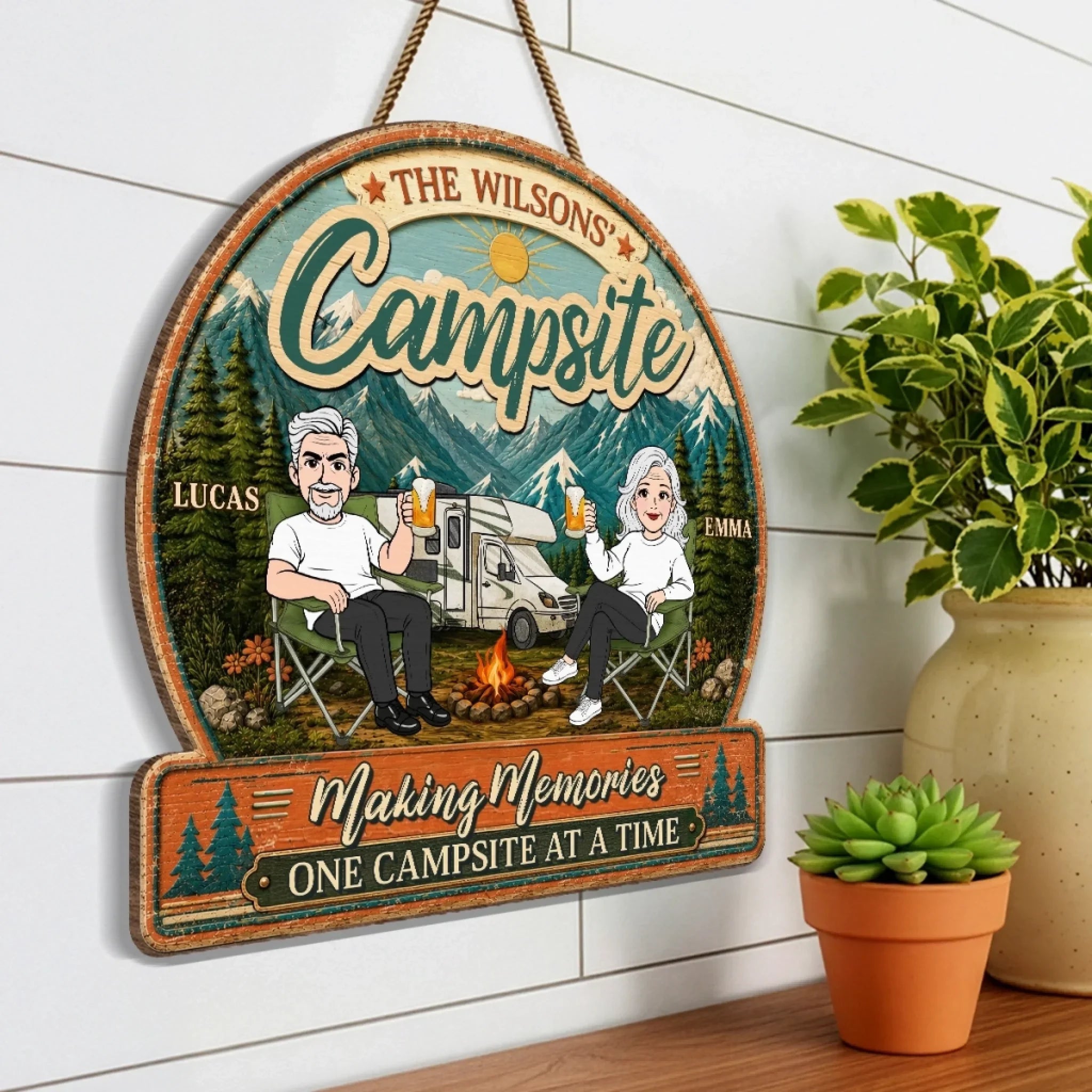 Custom Wood Sign - Personalized Anniversary Wedding Camping Gifts For Campers, Husband And Wife, Him And Her - Camp Life Best Life