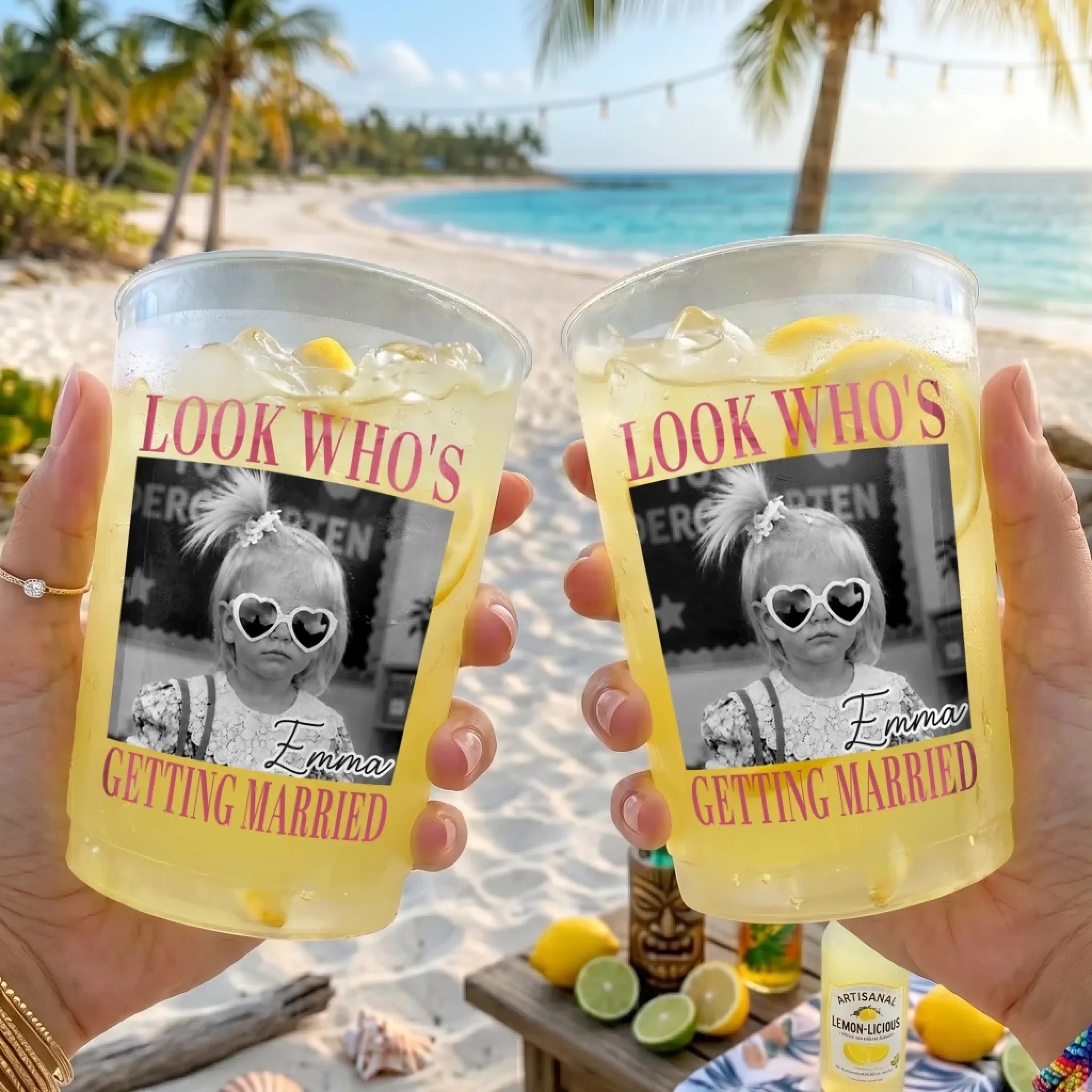 Custom Photo Party Cups - Personalized Summer Vacation And Travel Gifts For Best Friends, Family - Drunk On Poolside Summer Energy