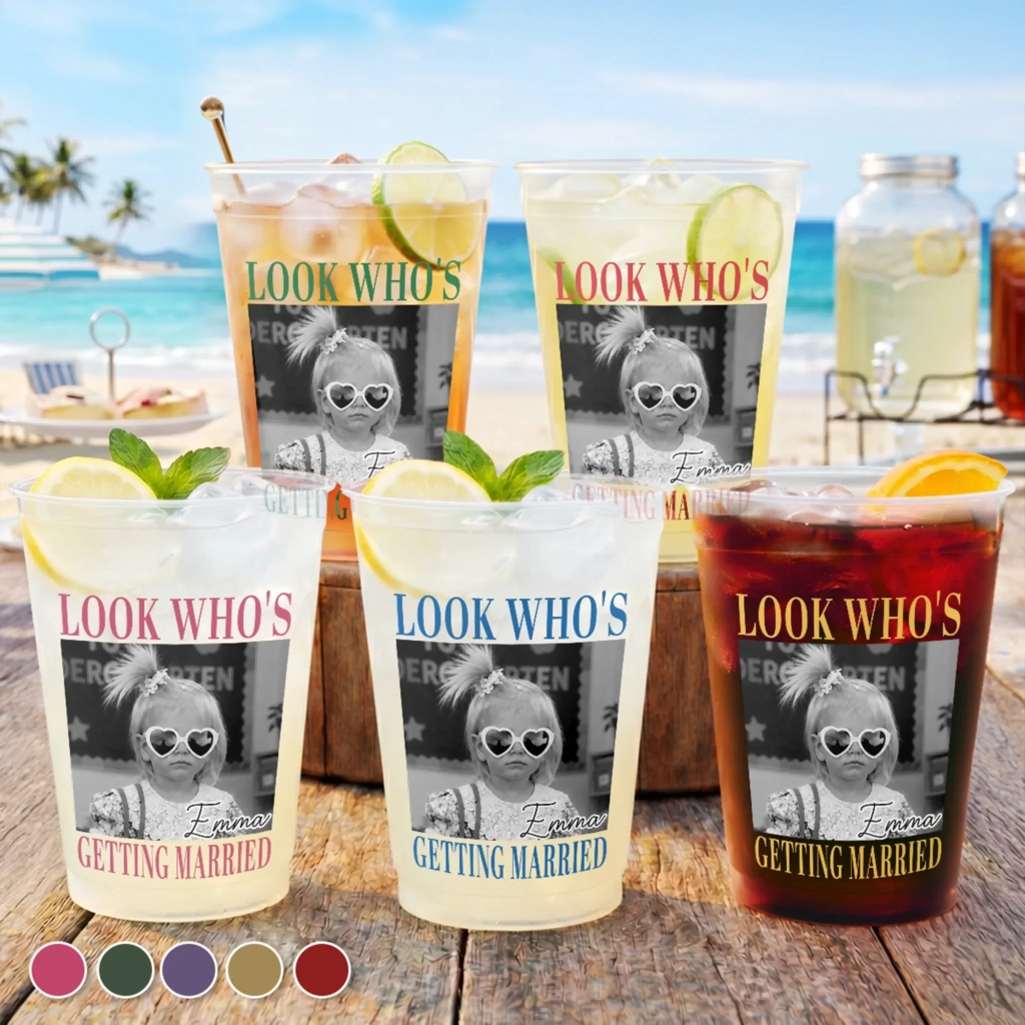 Custom Photo Party Cups - Personalized Summer Vacation And Travel Gifts For Best Friends, Family - Drunk On Poolside Summer Energy
