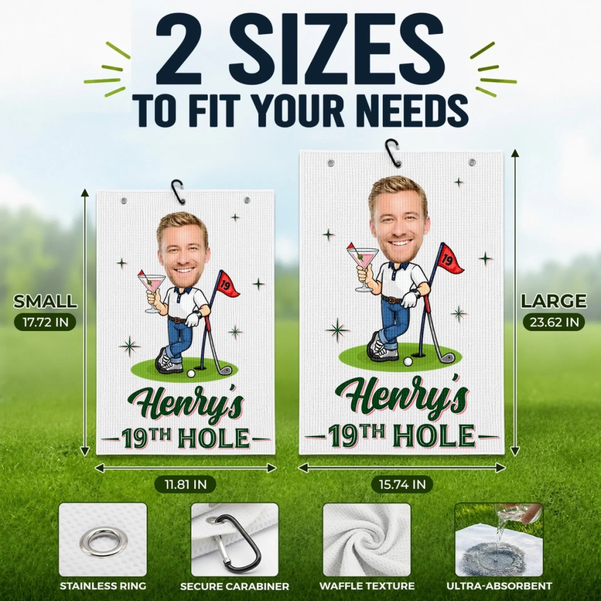 Custom Photo Golf Towel - Personalized Birthday Gifts For Golf Lovers, Sports Fans, Sports Lovers - Golf Is My Happy Place