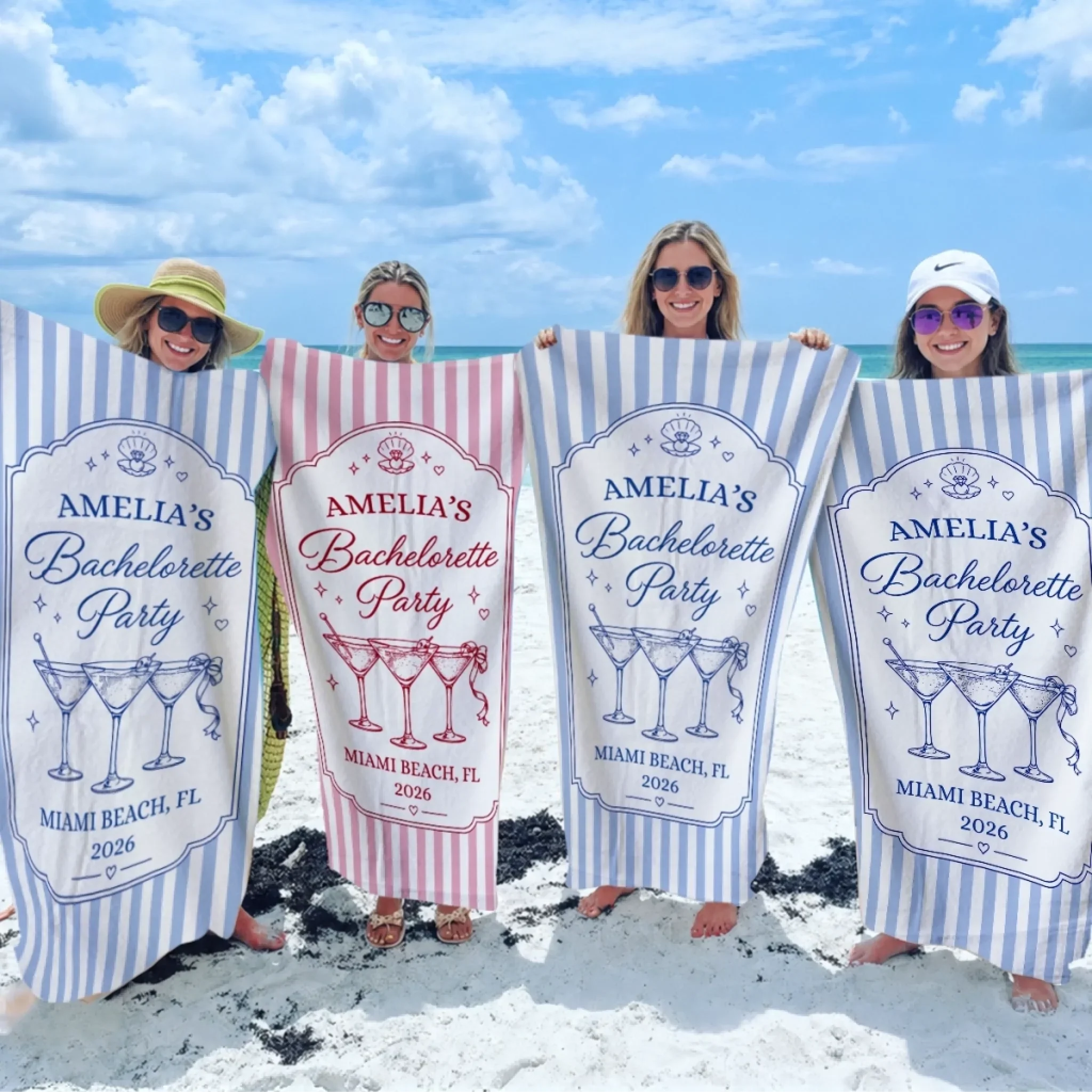 Custom Beach Towel - Personalized Summer Vacation And Travel Gifts For Best Friends, Family - Beach Hair, Bachelorette Flair
