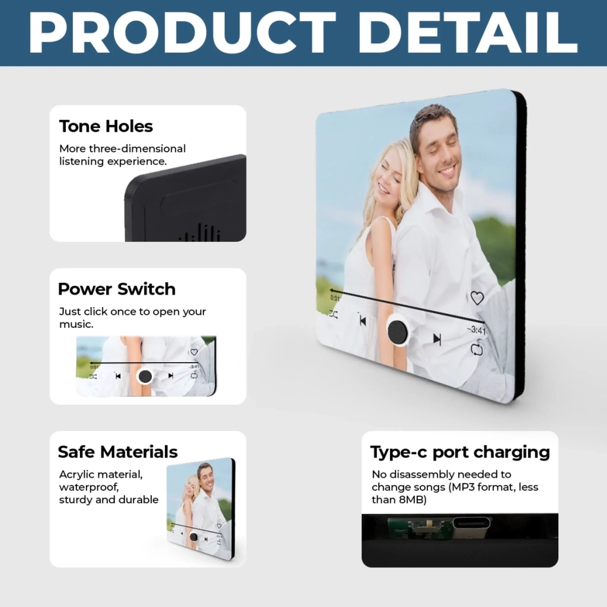 Custom Photo Music Fridge Magnet That Can Play Songs - Personalized Anniversary Wedding Gifts For Husband And Wife, Him And Her - Blessed With Endless Love
