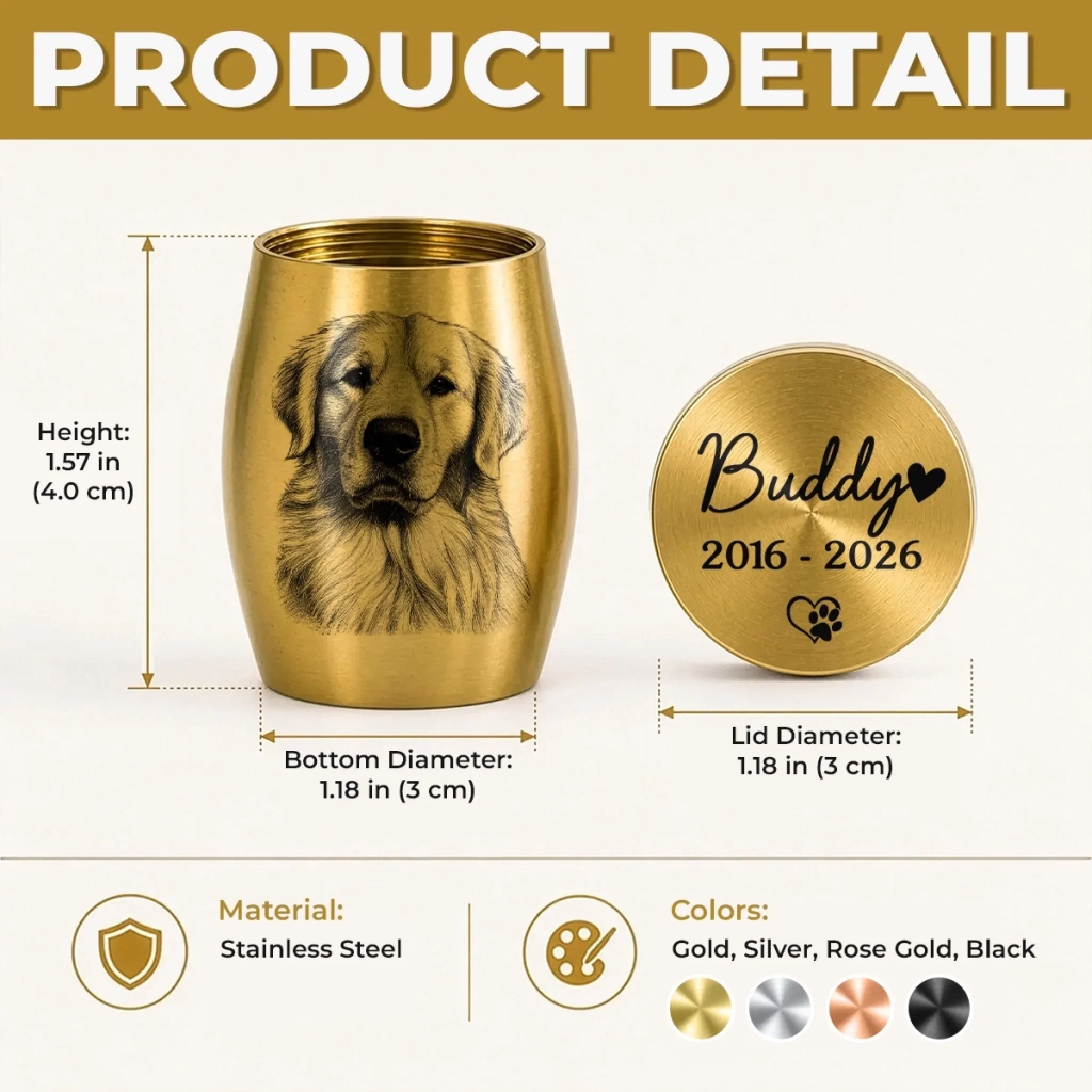 Custom Photo Memorial Urn - Personalized Pet Memorial Sympathy Gifts For Loss Of Dog, Cat – Rest In Love