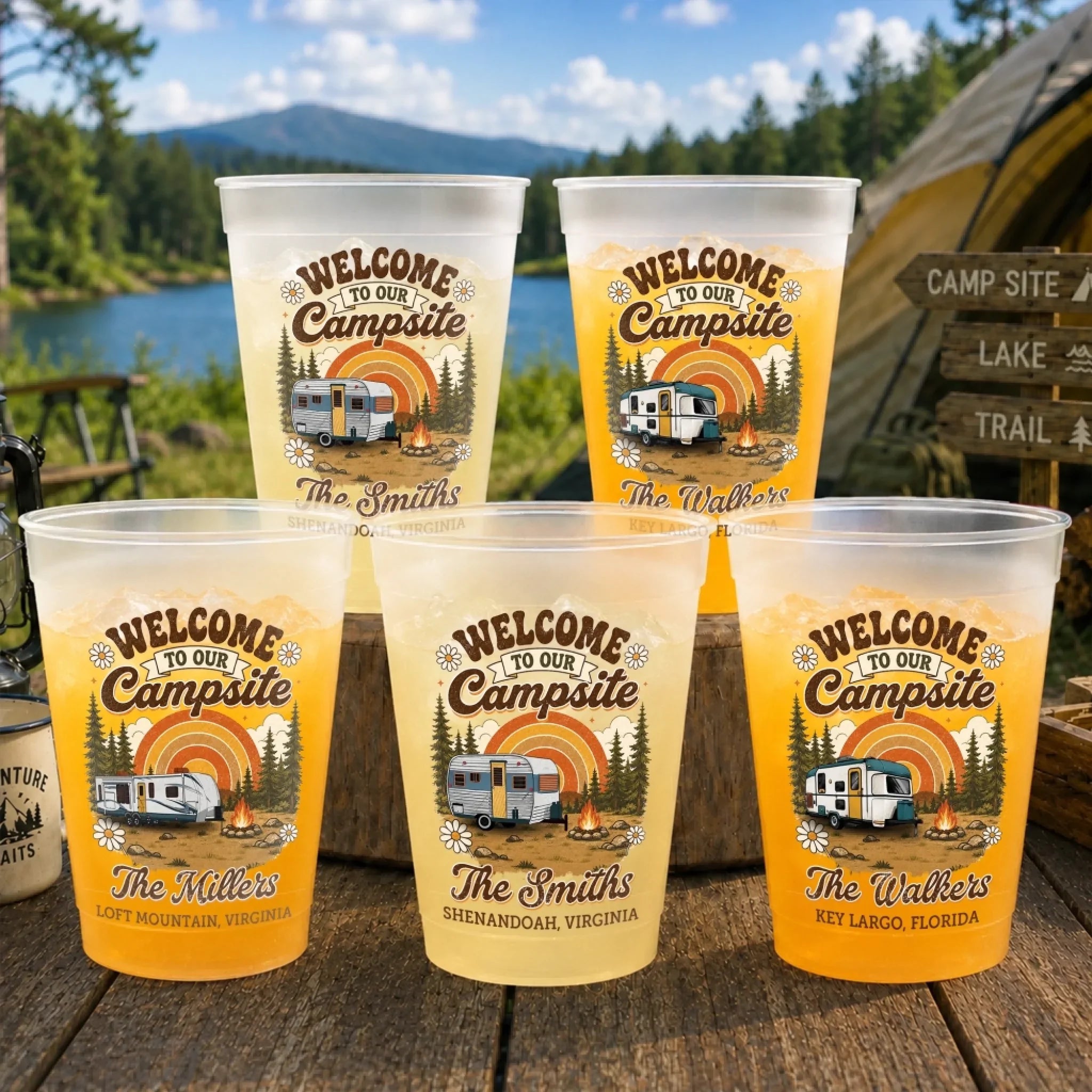 Custom Party Cups - Personalized Summer Vacation And Travel Camping Gifts For Campers, Mom, Dad, Brother, Sister, Kids - Camp Laugh Repeat