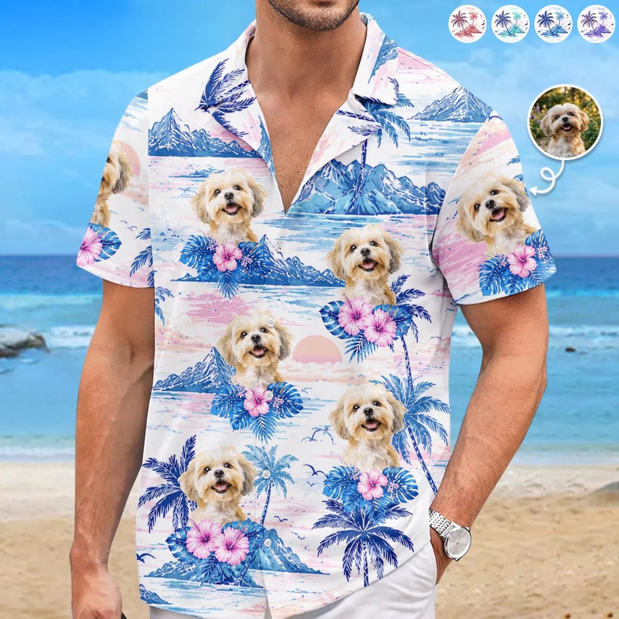 Custom Photo Unisex Tropical Hawaiian Aloha Shirt - Personalized Summer Vacation And Travel Gifts For Dog Cat Lovers, Dog Dad And Mom, Cat Owners - Beach Paws Forever