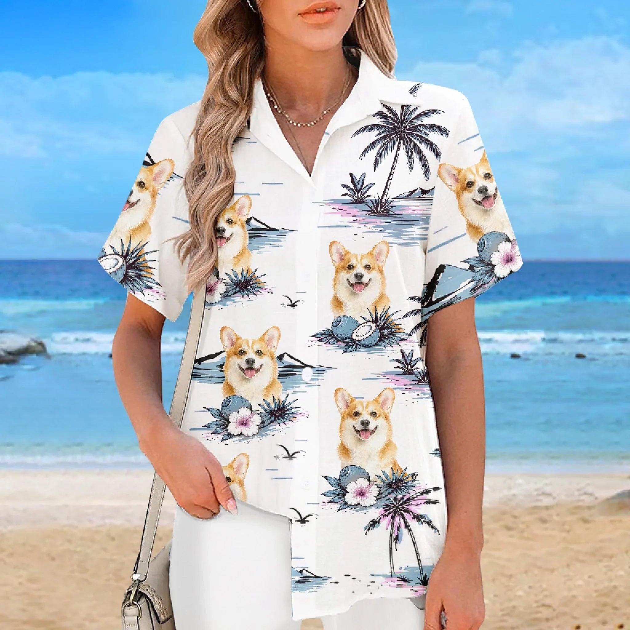 Custom Photo Unisex Tropical Hawaiian Aloha Shirt - Personalized Summer Vacation And Travel Gifts For Dog Cat Lovers, Dog Dad And Mom, Cat Owners - Sandy Paws Happy Days