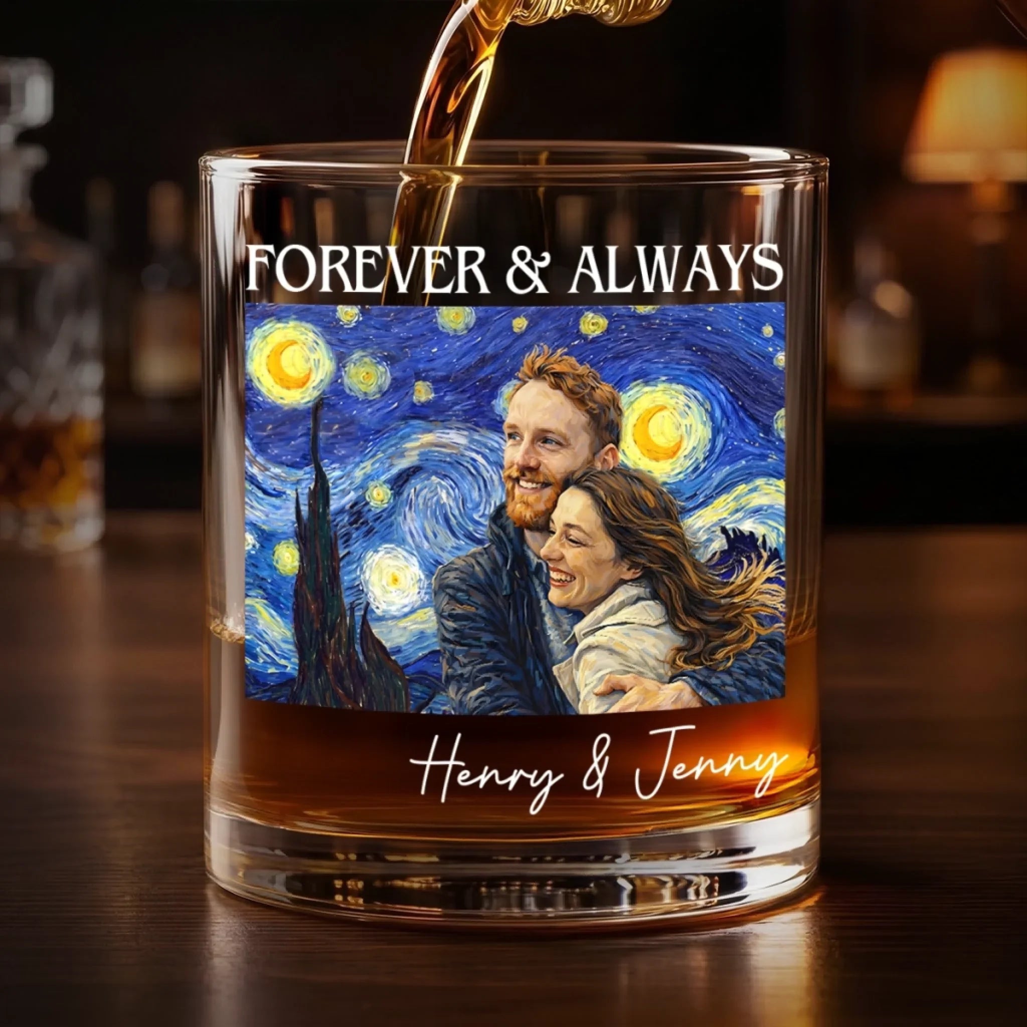 Custom Photo Whiskey Glass - Personalized Anniversary Wedding Gifts For Husband And Wife, Him And Her - Forever And Always