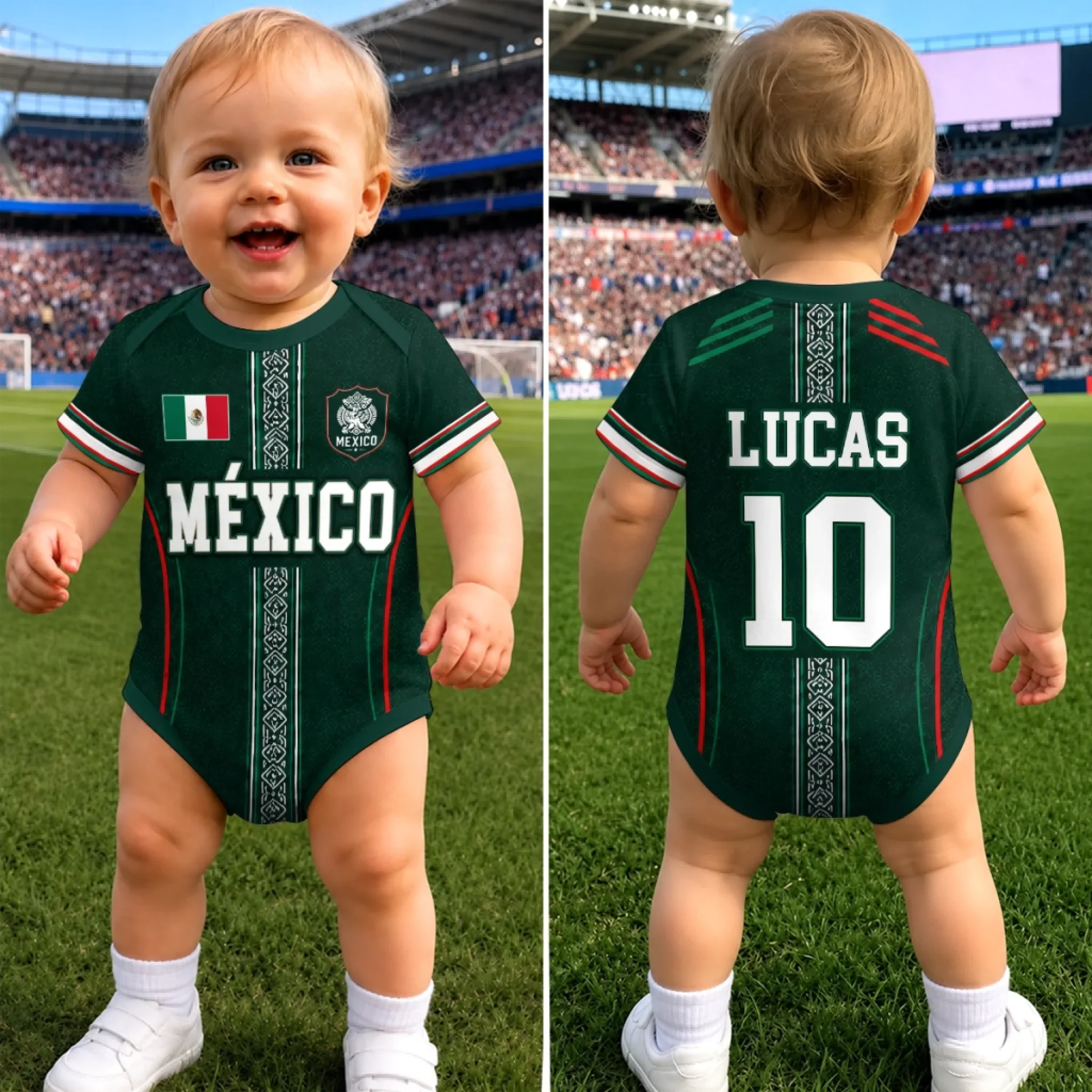 Custom Mexico World Football Baby Jersey Bodysuit
 - Personalized Baby Shower, Gender Reveal Gifts For New Moms, New Dads, Football Lovers - Born To Be MVP