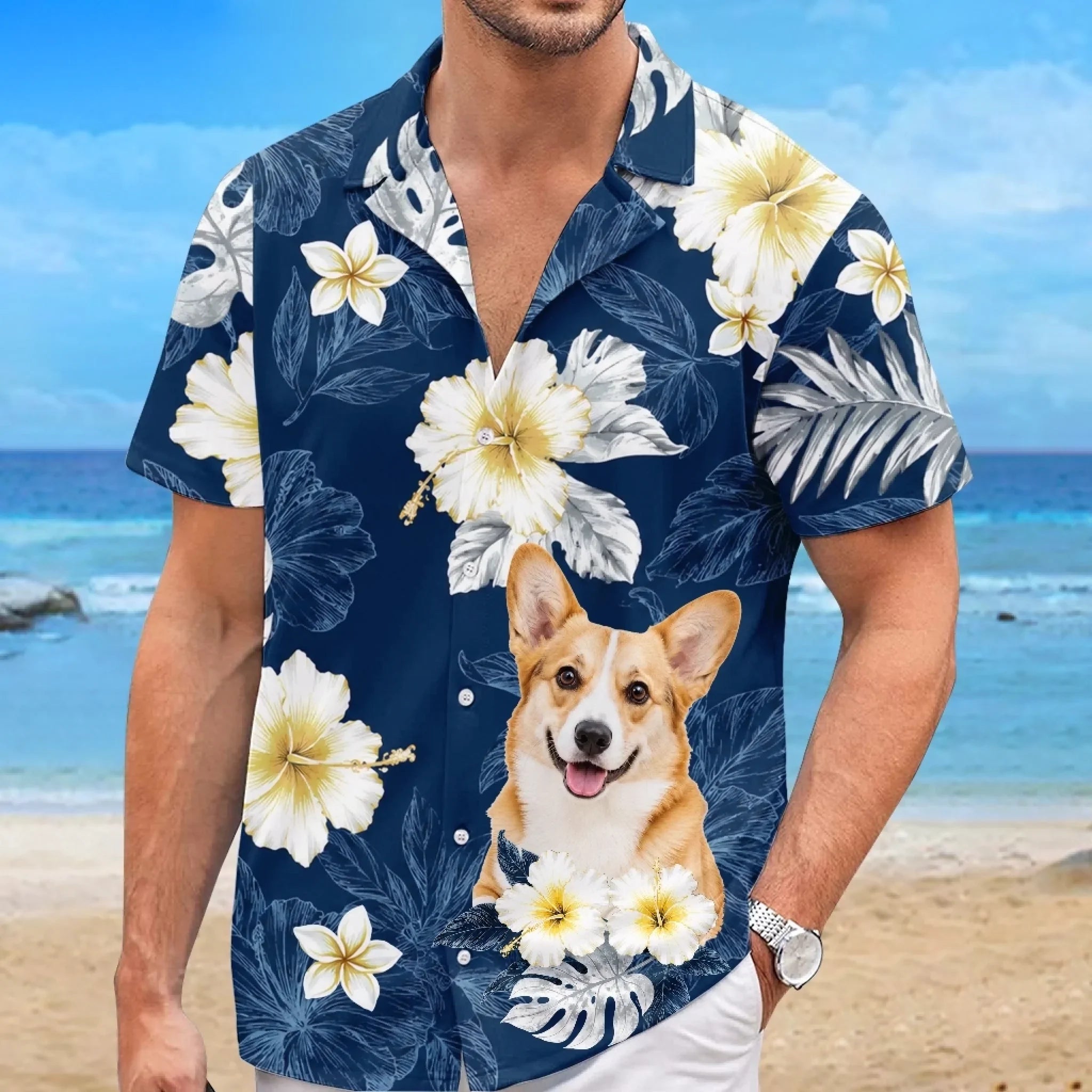 Custom Photo Unisex Tropical Hawaiian Aloha Shirt - Personalized Summer Vacation And Travel Gifts For Dog Cat Lovers, Dog Dad And Mom, Cat Owners - Aloha With My Pet