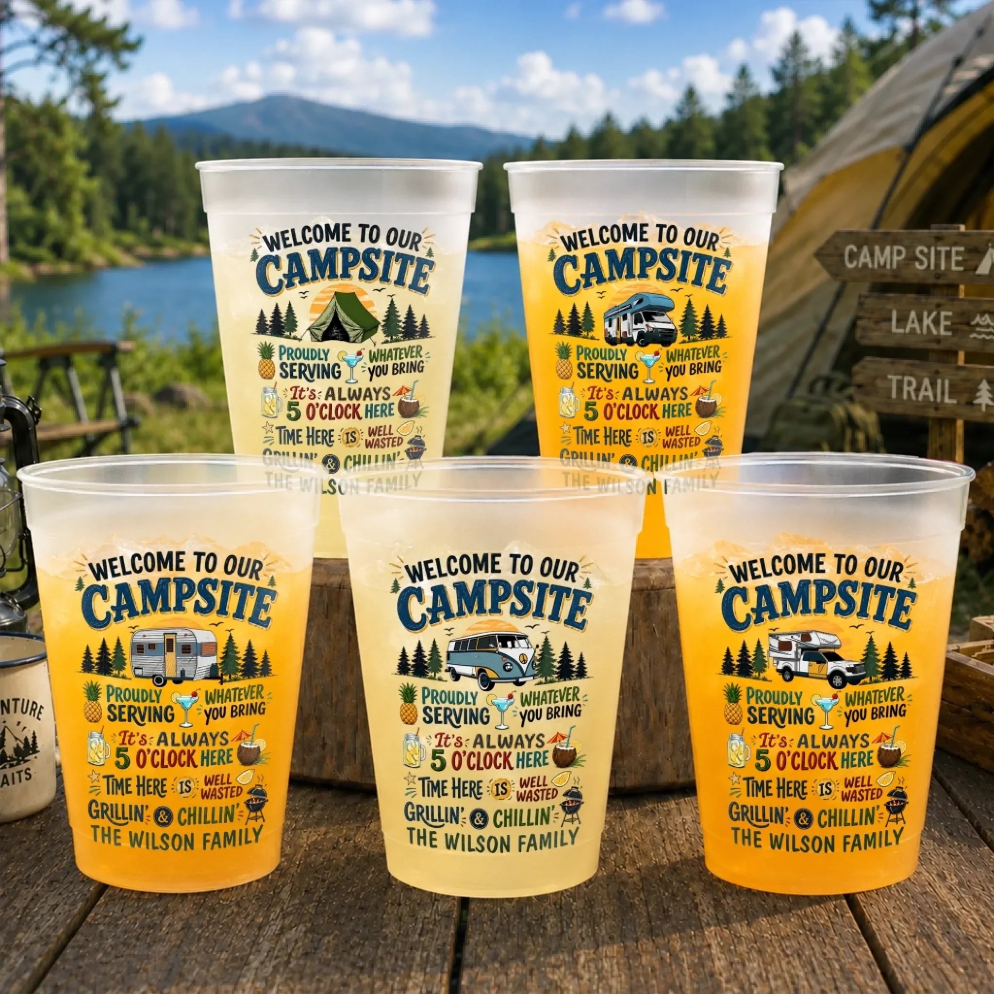 Custom Party Cups - Personalized Summer Vacation And Travel Camping Gifts For Campers, Mom, Dad, Brother, Sister, Kids - Keep Calm And Camp On